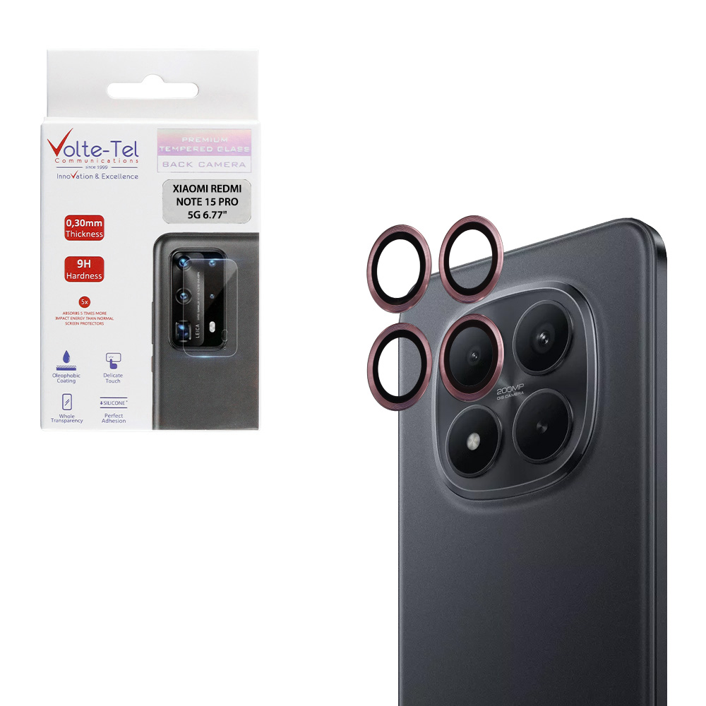 VOLTE-TEL CAMERA GLASS COVER XIAOMI REDMI NOTE 15 PRO 5G 6.77" 9H 0.30MM EASY APPLICATION PINK