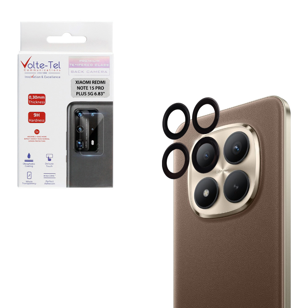 VOLTE-TEL CAMERA GLASS COVER XIAOMI REDMI NOTE 15 PRO PLUS 5G 6.83" 9H 0.30MM EASY APPLICATION BLACK