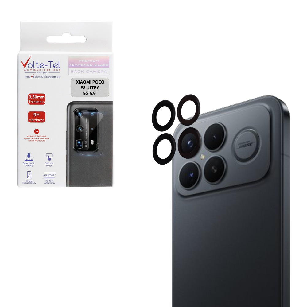 VOLTE-TEL CAMERA GLASS COVER XIAOMI POCO F8 ULTRA 5G 6.9" 9H 0.30MM EASY APPLICATION BLACK