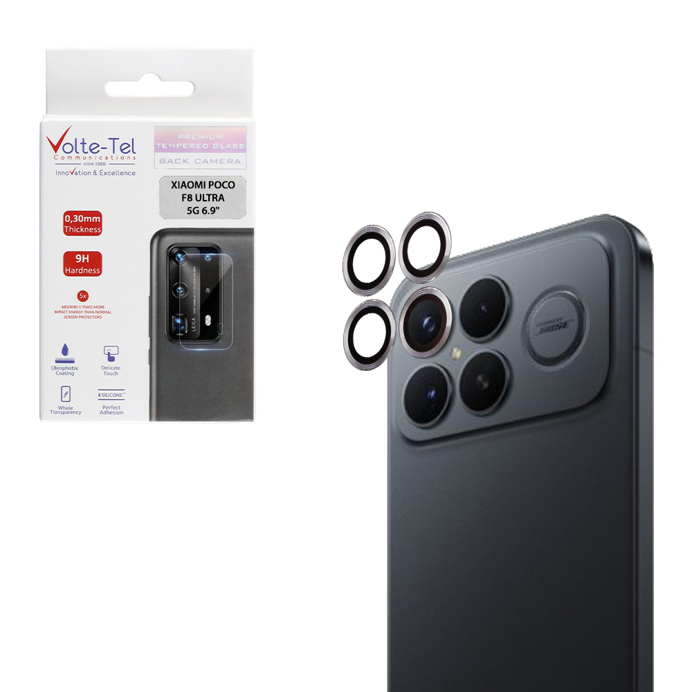 VOLTE-TEL CAMERA GLASS COVER XIAOMI POCO F8 ULTRA 5G 6.9" 9H 0.30MM EASY APPLICATION SILVER
