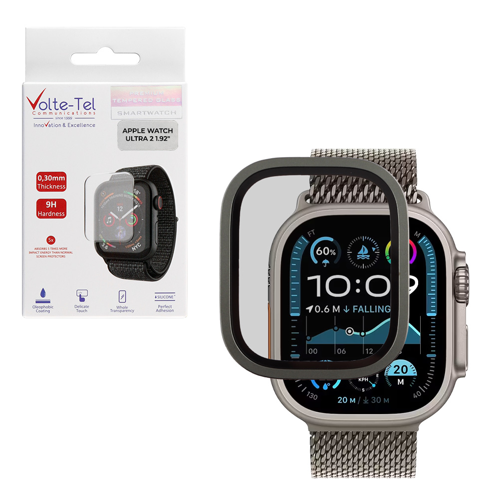 VOLTE-TEL TEMPERED GLASS APPLE WATCH ULTRA 2 49mm 3D TITANIUM 1.92" 0.30mm FULL COVER GREEN