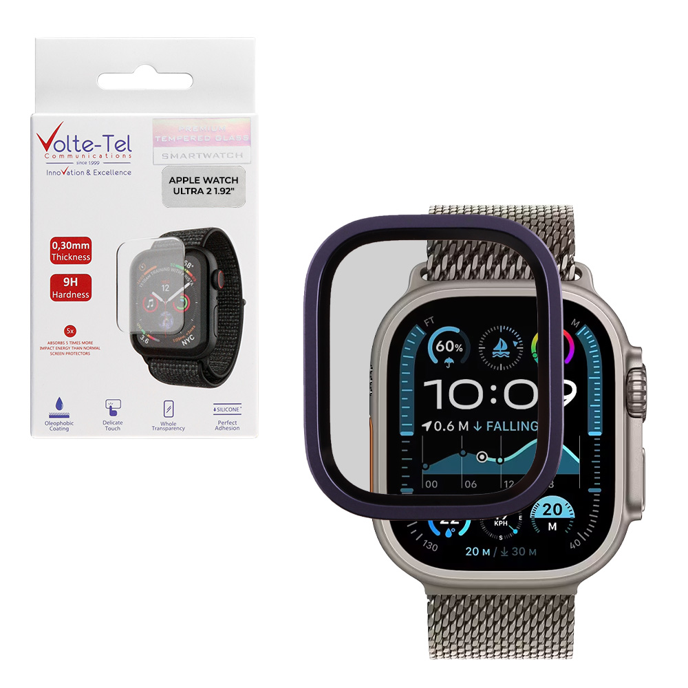 VOLTE-TEL TEMPERED GLASS APPLE WATCH ULTRA 2 49mm 3D TITANIUM 1.92" 0.30mm FULL COVER DARK PURPLE