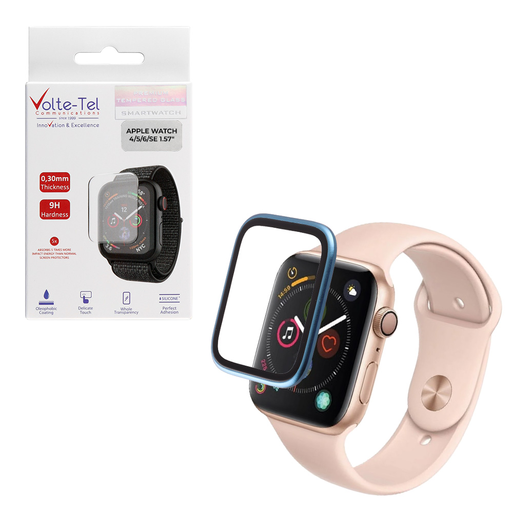 VOLTE-TEL TEMPERED GLASS APPLE WATCH 4/5/6/SE 40mm 3D CURVED ALUMINIUM 1.57" 0.30mm FULL COVER & INSTALLATION TOOL BLUE