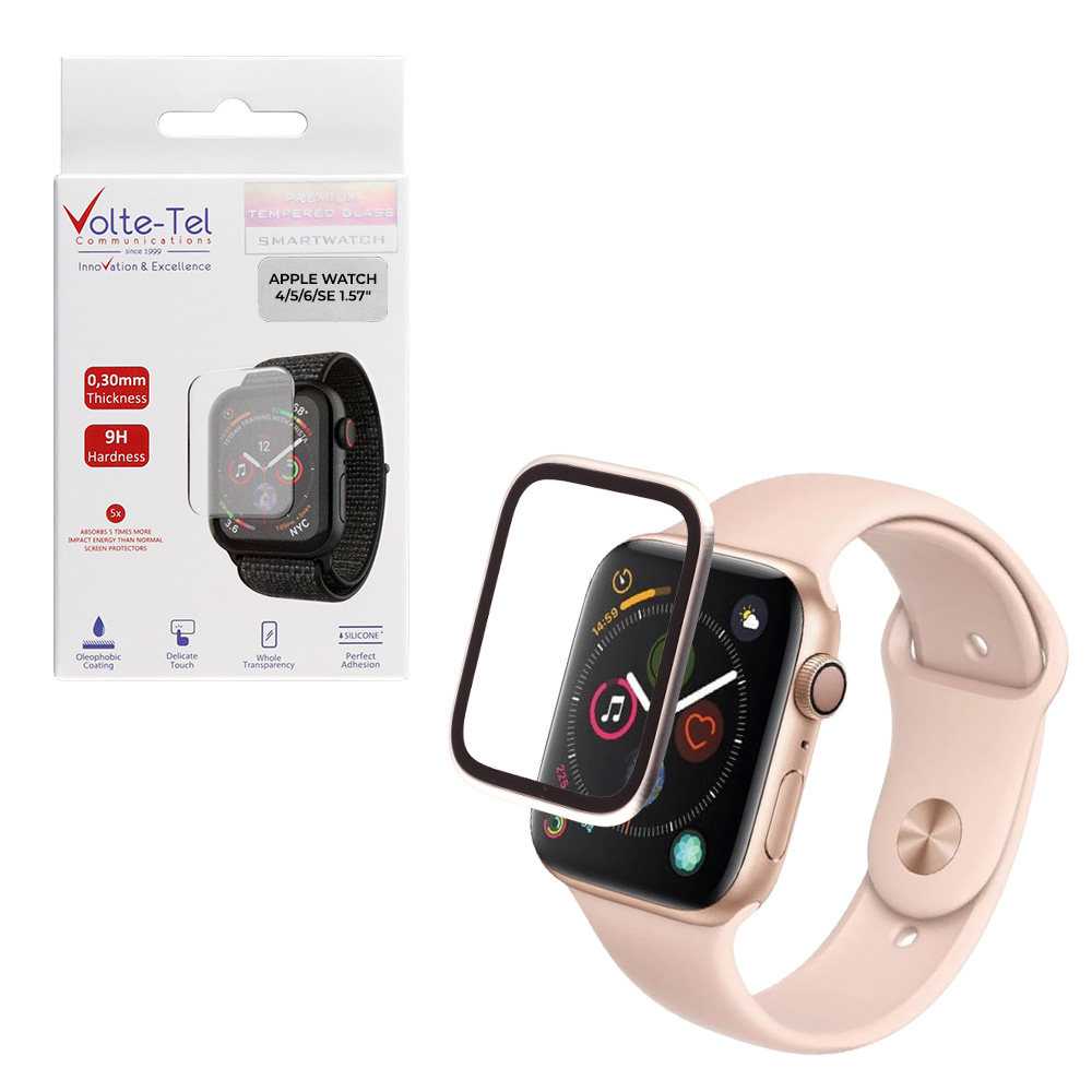 VOLTE-TEL TEMPERED GLASS APPLE WATCH 4/5/6/SE 40mm 3D CURVED ALUMINIUM 1.57" 0.30mm FULL COVER & INSTALLATION TOOL STARL