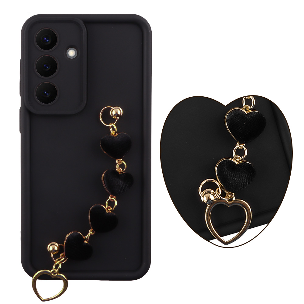 VOLTE-TEL ΘΗΚΗ SAMSUNG S26 5G 6.3" SILICON TPU WITH STRAP FULL CAMERA PROTECTION BLACK WITH BLACK HEARTS