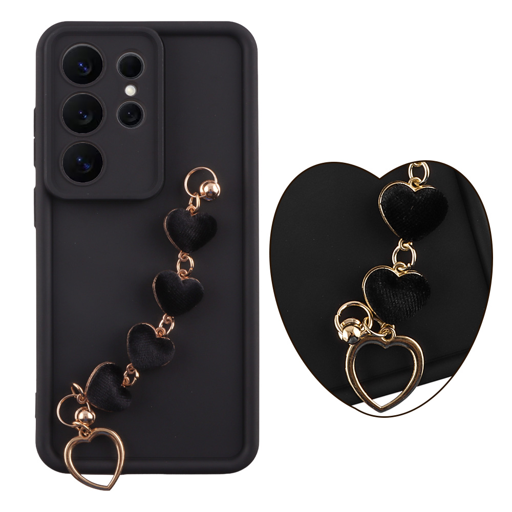 VOLTE-TEL ΘΗΚΗ SAMSUNG S26 ULTRA 5G 6.9" SILICON TPU WITH STRAP FULL CAMERA PROTECTION BLACK WITH BLACK HEARTS