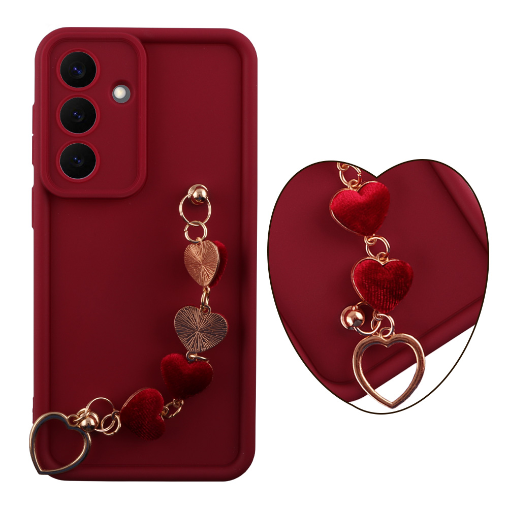 VOLTE-TEL ΘΗΚΗ SAMSUNG S26 5G 6.3" SILICON TPU WITH STRAP FULL CAMERA PROTECTION BURGUNDY WITH RED HEARTS