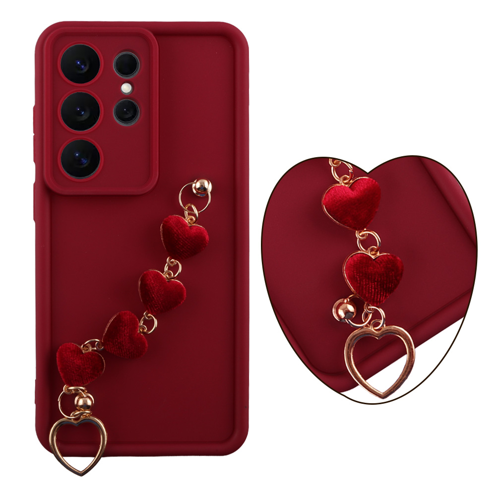 VOLTE-TEL ΘΗΚΗ SAMSUNG S26 ULTRA 5G 6.9" SILICON TPU WITH STRAP FULL CAMERA PROTECTION BURGUNDY WITH RED HEARTS