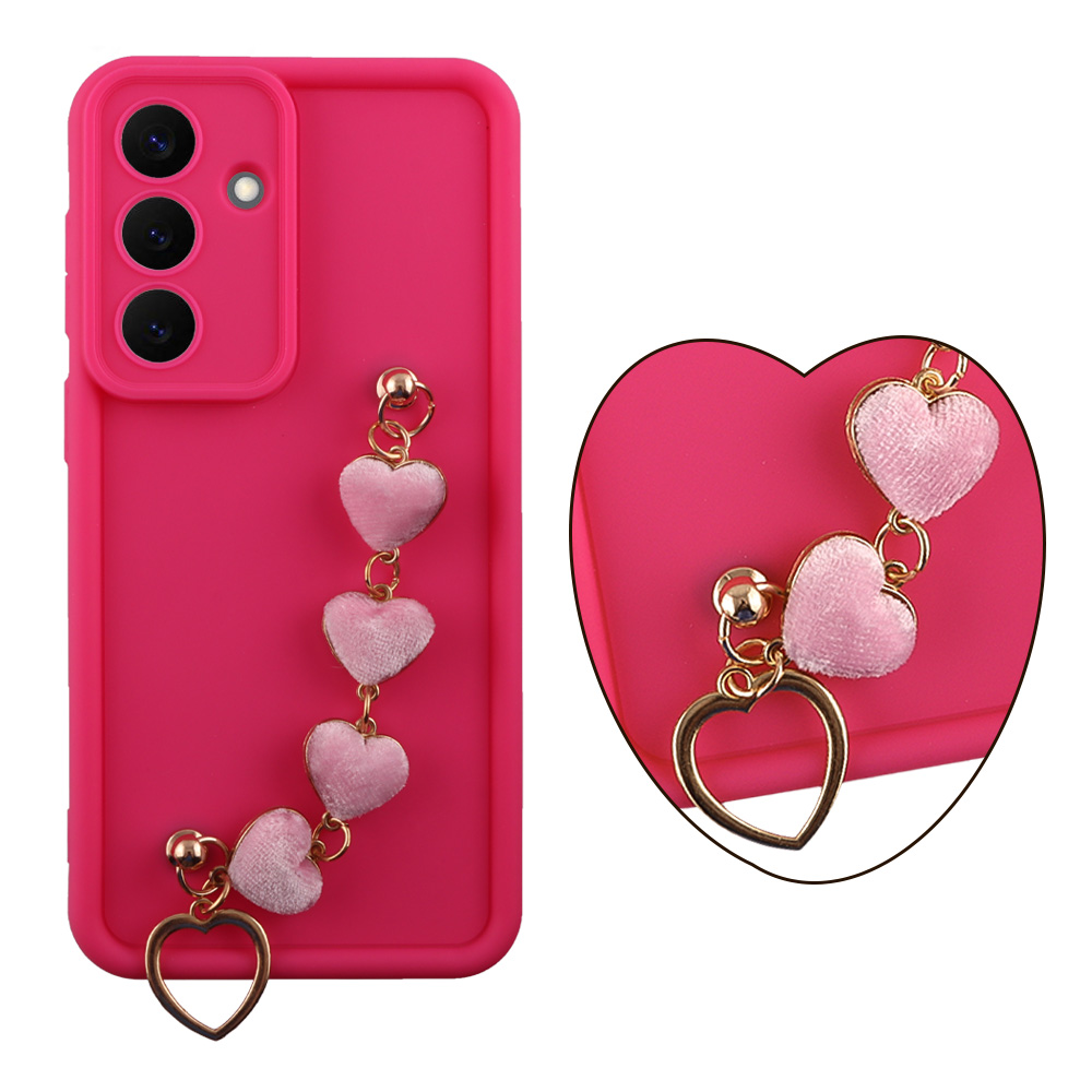 VOLTE-TEL ΘΗΚΗ SAMSUNG S26 5G 6.3" SILICON TPU WITH STRAP FULL CAMERA PROTECTION PINK WITH PINK HEARTS