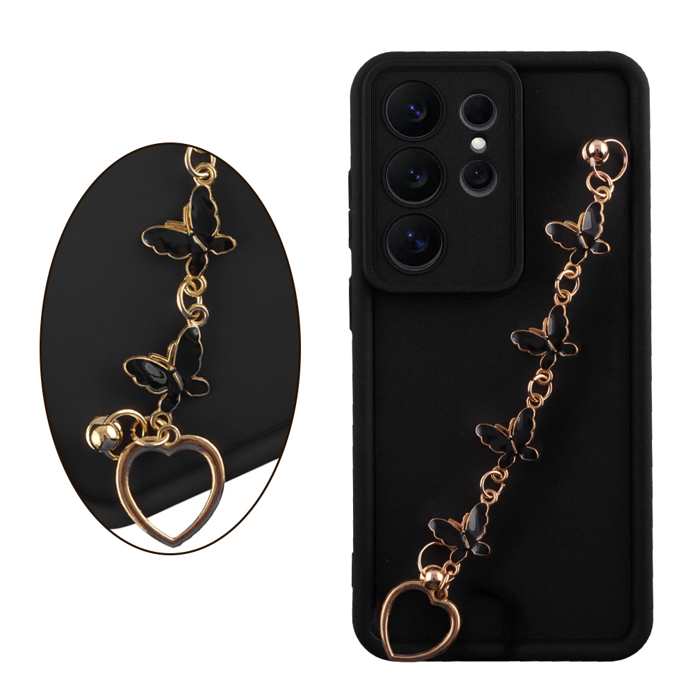 VOLTE-TEL ΘΗΚΗ SAMSUNG S26 ULTRA 5G 6.9" SILICON TPU WITH STRAP FULL CAMERA PROTECTION BLACK WITH BLACK BUTTERFLIES