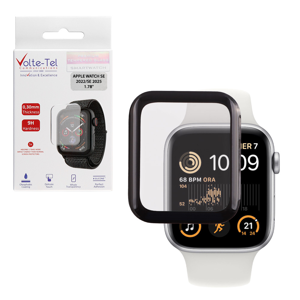 VOLTE-TEL TEMPERED PLEXI GLASS APPLE WATCH SE 2022/SE 2025 40mm 1.78" 3D EDGE 0.30mm FULL GLUE FULL COVER BLACK