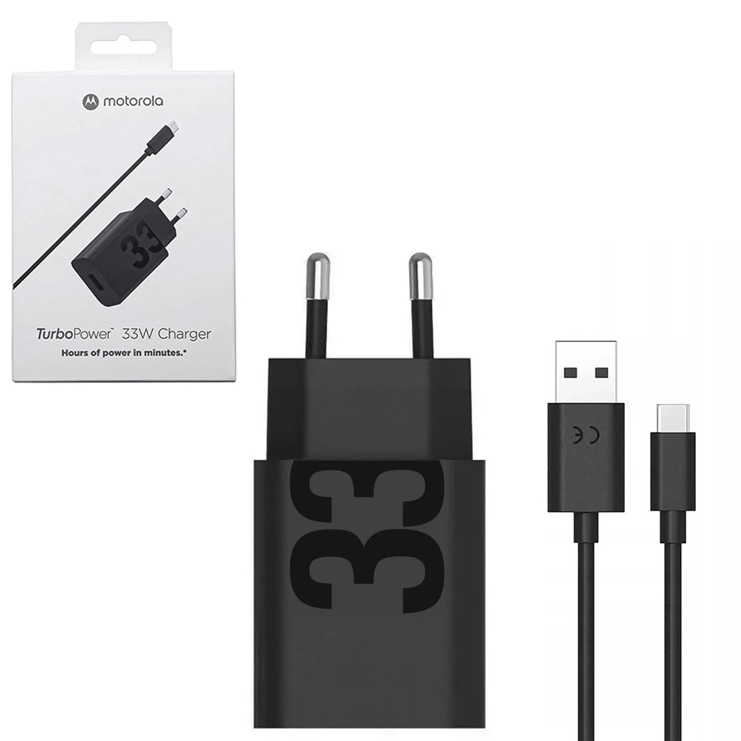 TRAVEL MOTOROLA PG38C06448 USB-A 5V 3A/9V 3A/12V 2.5A 33W FAST CHARGE+USB DATA USB-C TO USB-C 3A BLACK PACKING OR