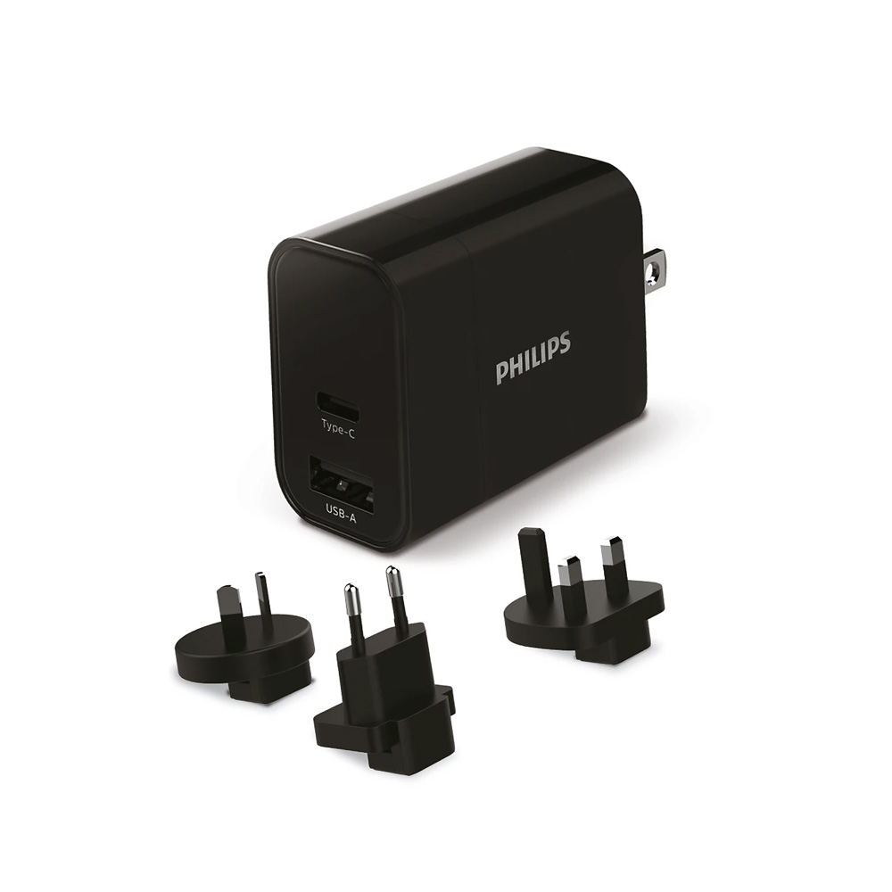 TRAVEL PHILIPS DLP2621T DUAL USB C + USB A 30W ΜΕ ΑΝΤΑΠΤΟΡΕΣ ΓΙΑ EU,UK,USA,HB BLACK PACKING OR
