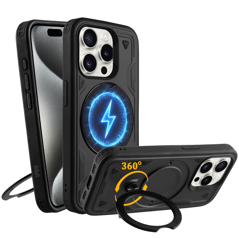 IDOL 1991 ARMOR TPU ΘΗΚΗ IPHONE 15 PRO 6.1in HYPER MAGSAFE STAND CAMERA GUARD BLACK