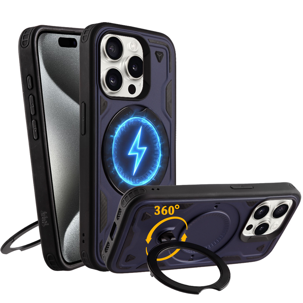 IDOL 1991 ARMOR TPU ΘΗΚΗ IPHONE 15 PRO 6.1in HYPER MAGSAFE STAND CAMERA GUARD BLUE