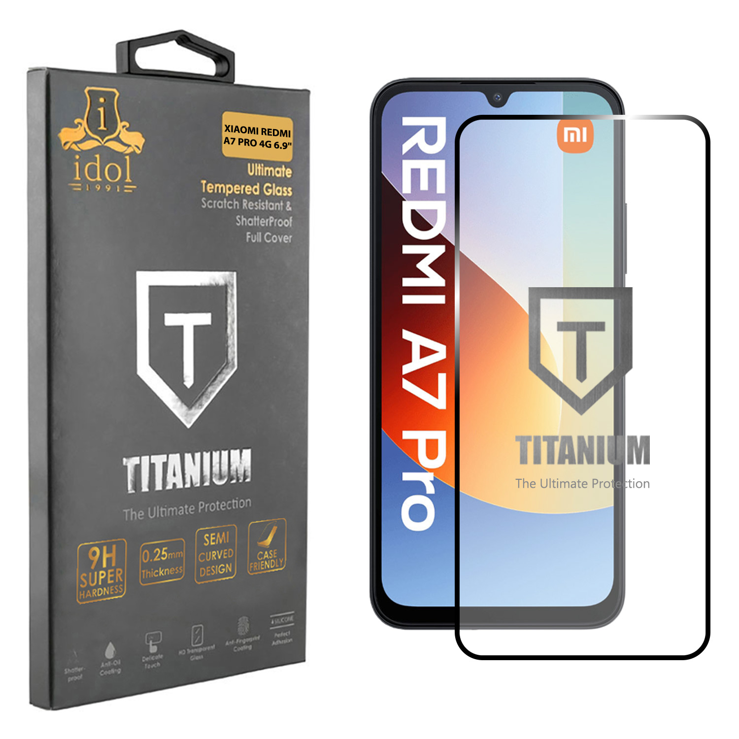 IDOL 1991 TEMPERED GLASS XIAOMI REDMI A7 PRO 4G FULL GLUE TITANIUM <br><br><br>IDOL 1991 TEMPERED GLASS XIAOMI REDMI A7 PRO 4G 6.9 in 9H 0.25mm TITANIUM SEMI CURVED FULL GLUE BLACK