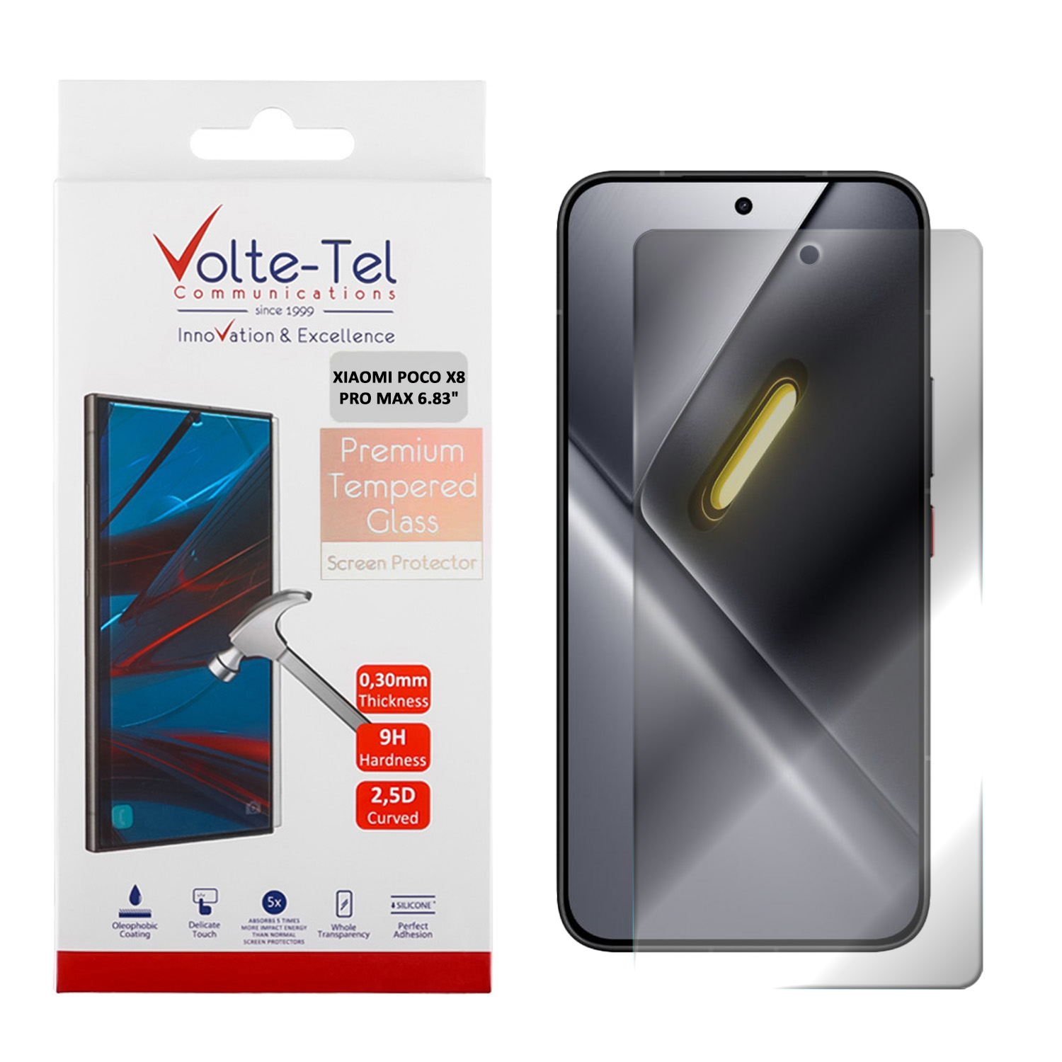 VOLTE-TEL TEMPERED GLASS XIAOMI POCO X8 PRO MAX 6.83 INCH 9H 0.30mm 2.5D FULL GLUE