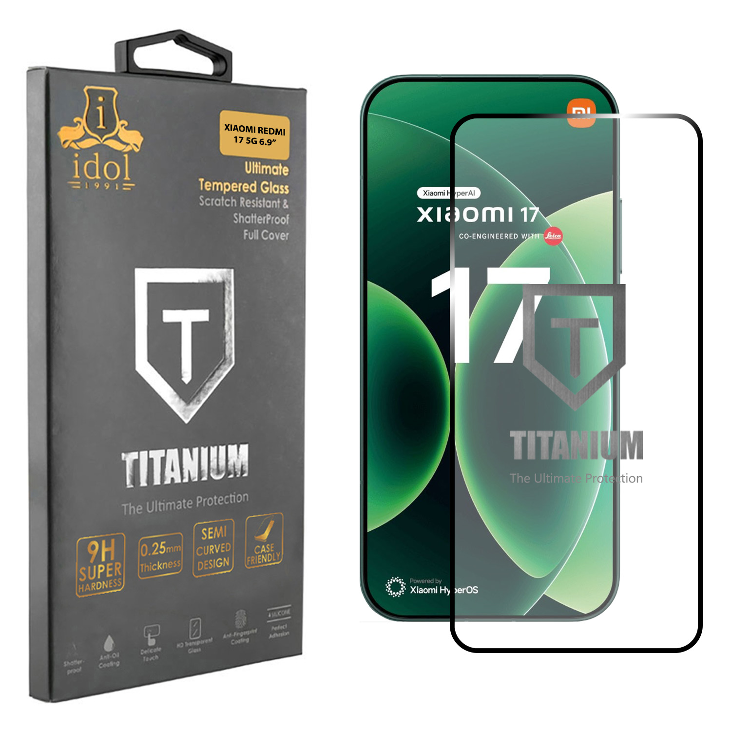 IDOL 1991 TITANIUM TEMPERED GLASS XIAOMI REDMI 17 5G 6.9in 9H 0.25mm  SEMI CURVED FULL GLUE BLACK