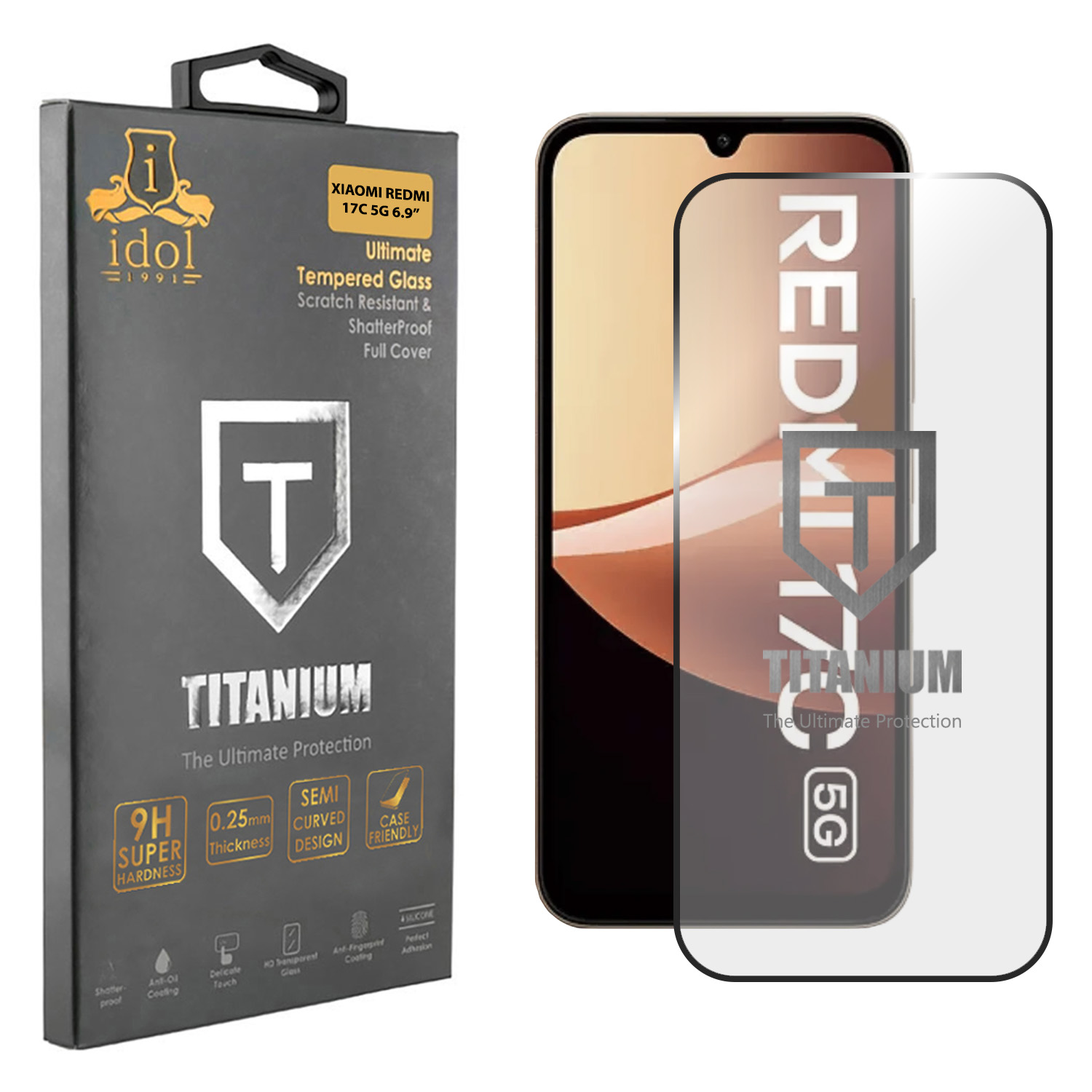 IDOL 1991 TITANIUM TEMPERED GLASS XIAOMI REDMI 17C 5G 6.9in 9H 0.25mm  SEMI CURVED FULL GLUE BLACK