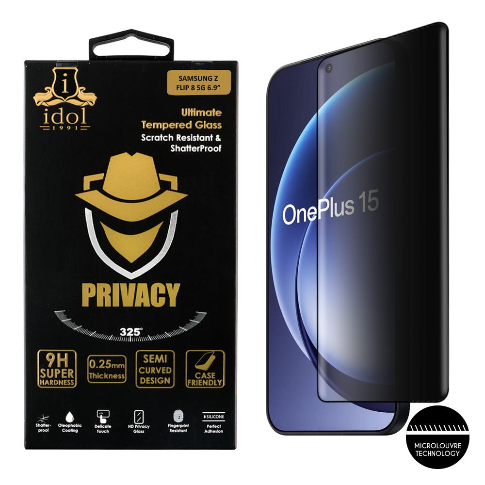 IDOL 1991 PRIVACY ANTISPY TEMPERED GLASS ONEPLUS 15 5G 6.78in 9H 0.25mm SEMI CURVED FULL GLUE FINGER UNLOCK BLACK