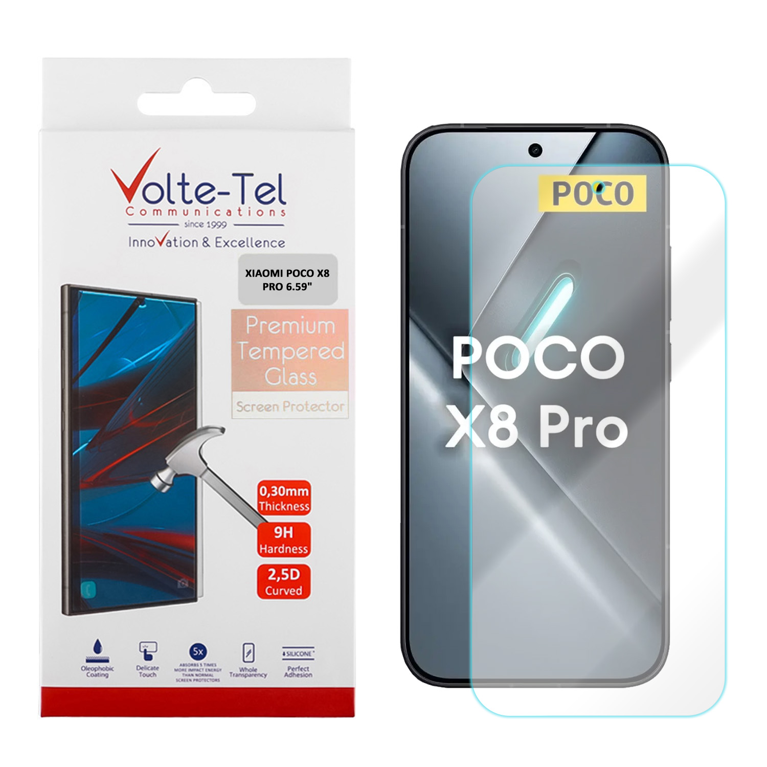 VOLTE-TEL TEMPERED GLASS XIAOMI POCO X8 PRO 6.59in 9H 0.30mm 2.5D FULL GLUE
