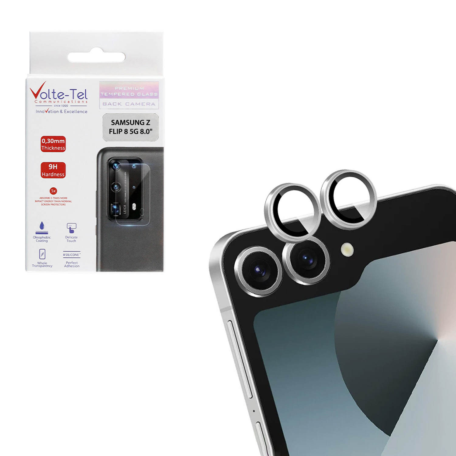 VOLTE-TEL CAMERA GLASS COVER SAMSUNG Z FLIP 8 5G 8.0in 9H 0.33MM EASY APPLICATION SILVER