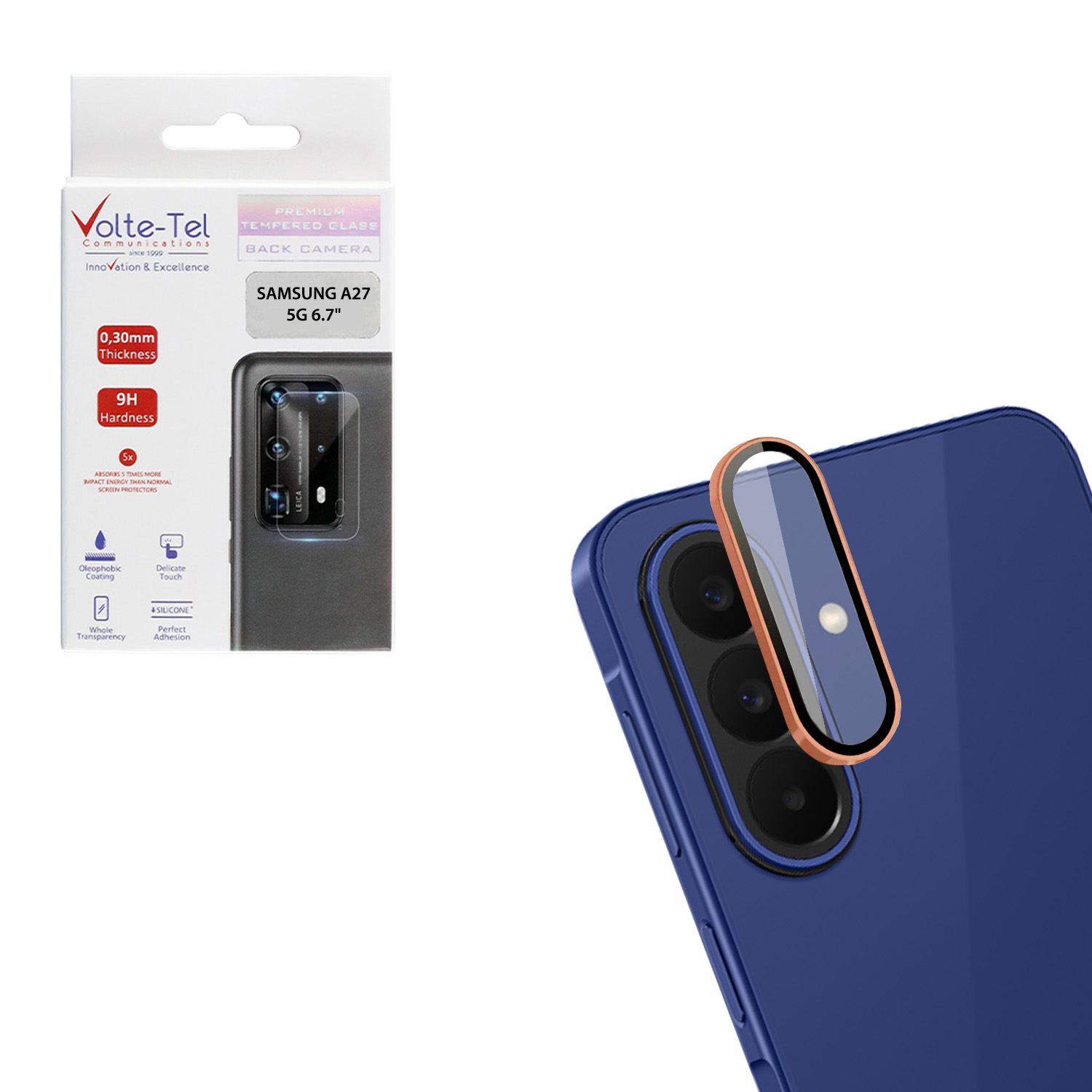 VOLTE-TEL CAMERA GLASS COVER SAMSUNG A27 5G A276 6.7in 9H 0.33MM EASY APPLICATION GOLD