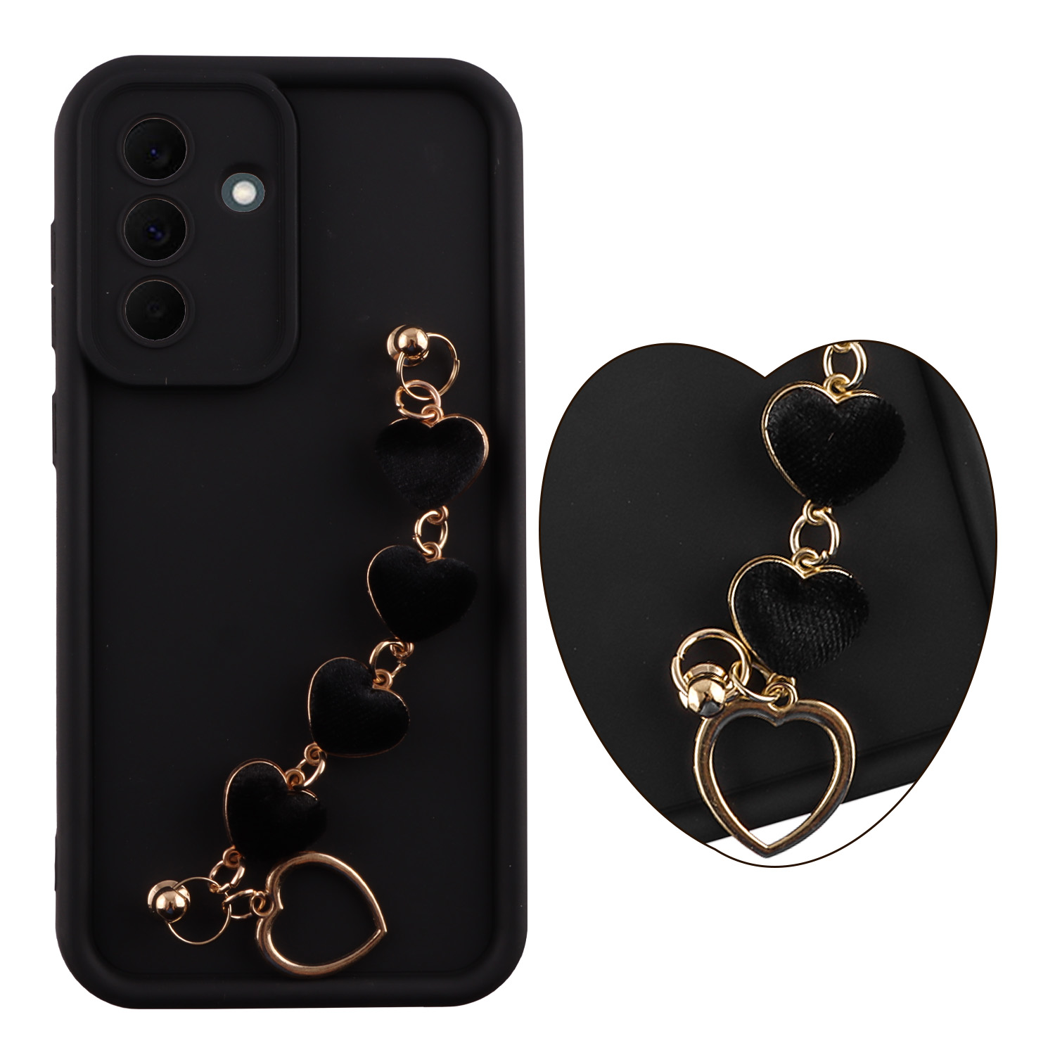 VOLTE-TEL SILICON TPU WITH STRAP ΘΗΚΗ SAMSUNG A57 5G A576 6.7in FULL CAMERA PROTECTION BLACK WITH BLACK HEARTS