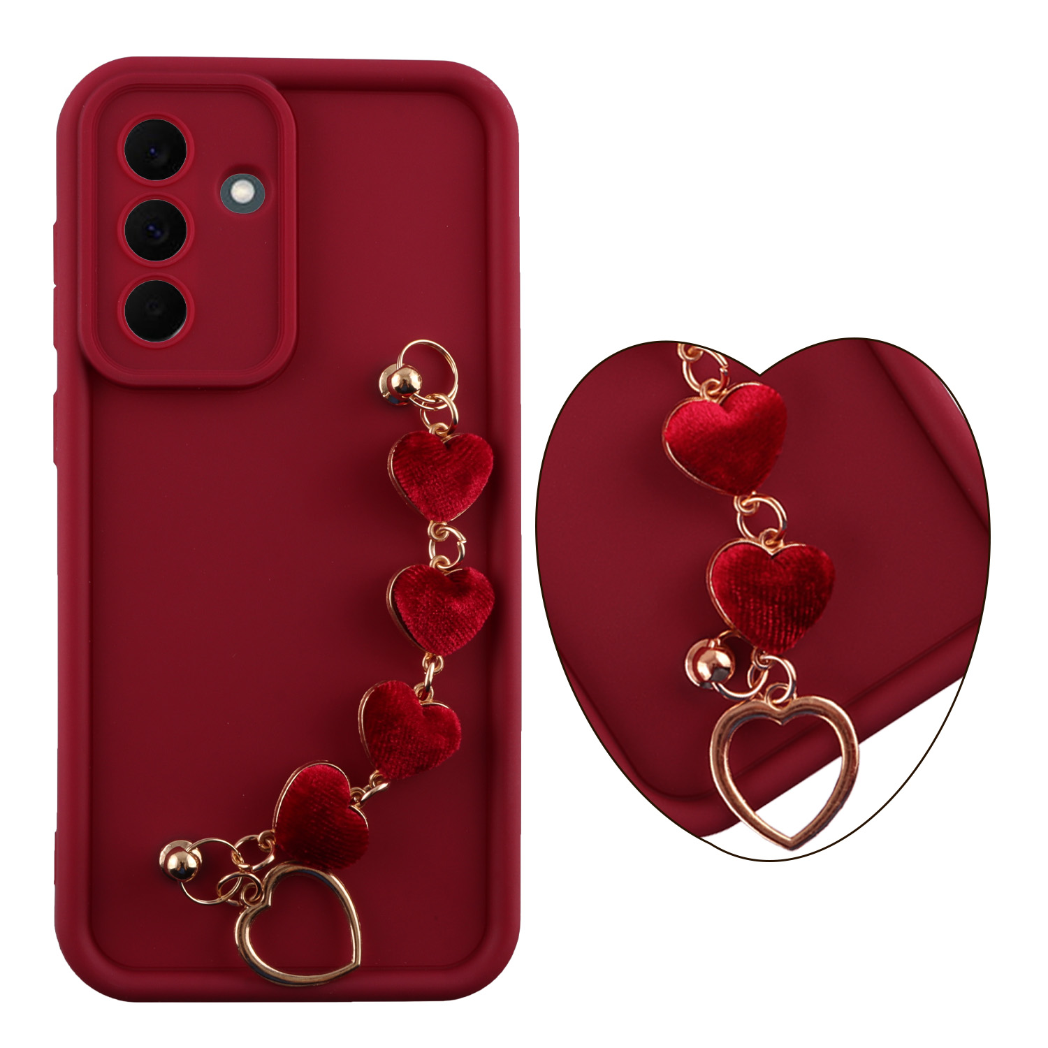 VOLTE-TEL SILICON TPU WITH STRAP ΘΗΚΗ SAMSUNG A57 5G A576 6.7in FULL CAMERA PROTECTION BURGUNDY WITH RED HEARTS