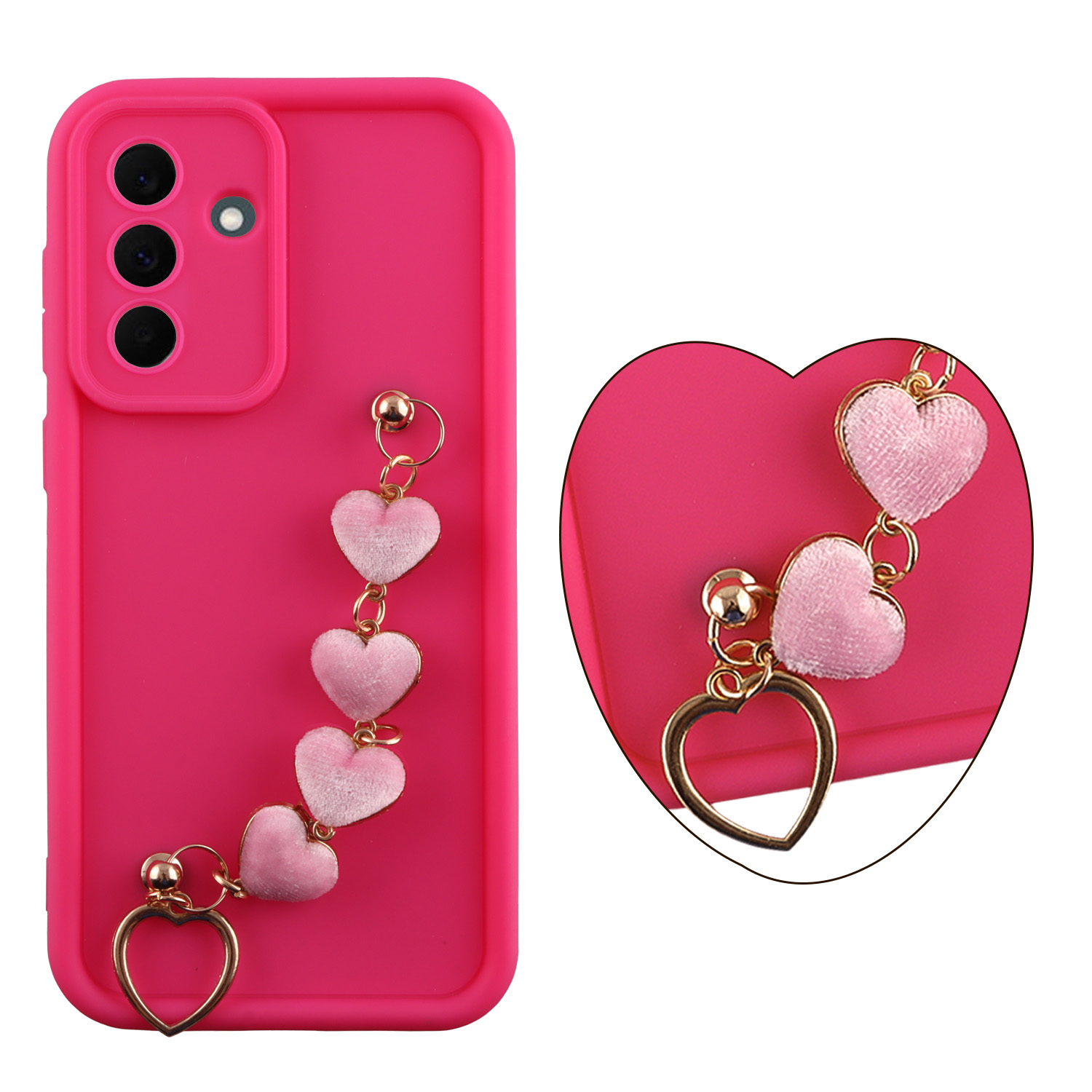 VOLTE-TEL SILICON TPU WITH STRAP ΘΗΚΗ SAMSUNG A57 5G A576 6.7in FULL CAMERA PROTECTION PINK WITH PINK HEARTS