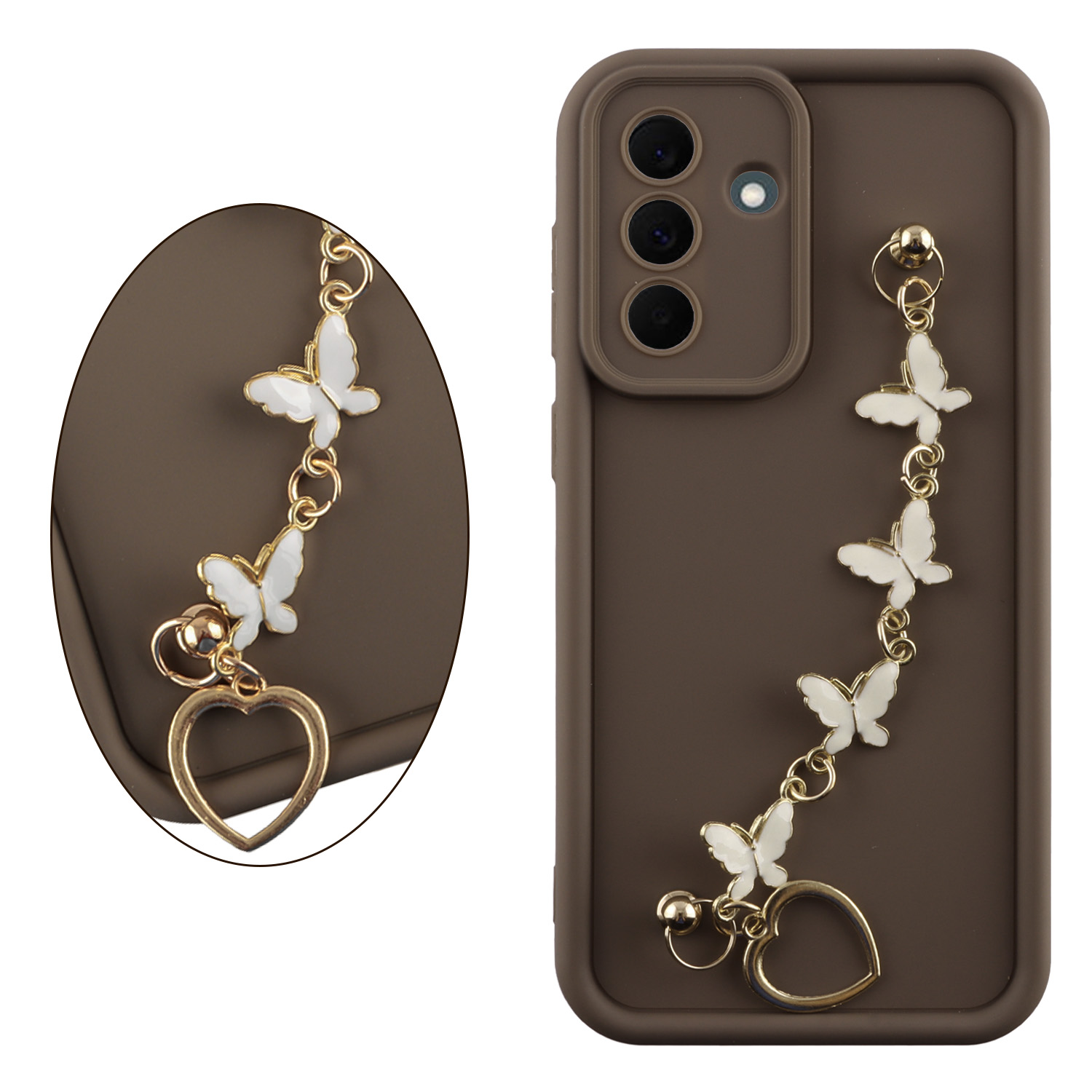 VOLTE-TEL SILICON TPU WITH STRAP ΘΗΚΗ SAMSUNG A37 5G A376 6.7in FULL CAMERA PROTECTION BROWN WITH WHITE BUTTERFLIES
