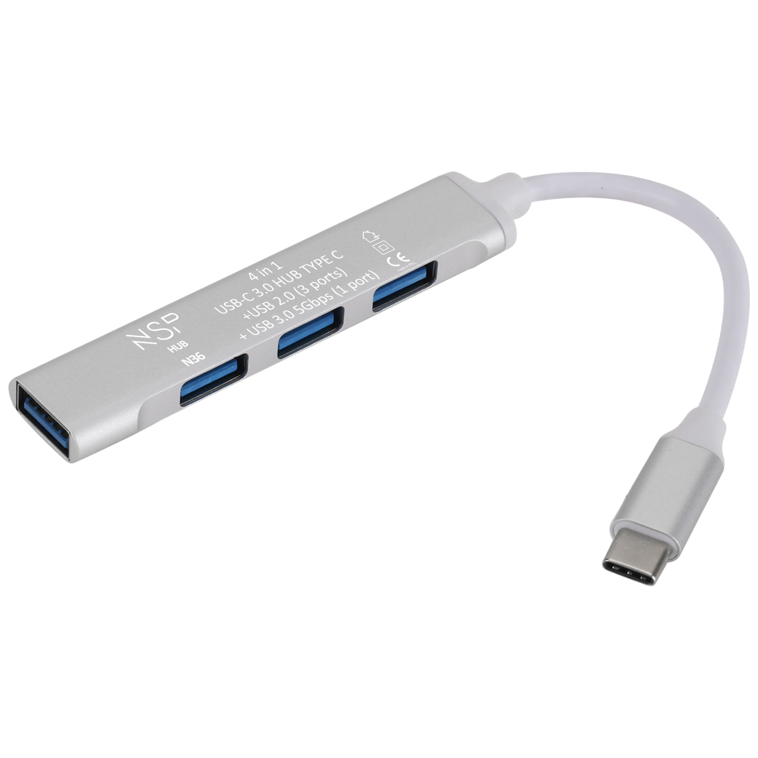 NSP ΚΑΛΩΔΙΟ N36 4 IN 1 USB-C 3.0 HUB USB-C +OTG +USB-A 2.0 (3 ports) + USB-A 3.0 5Gbps (1 port) ALUMINIUM