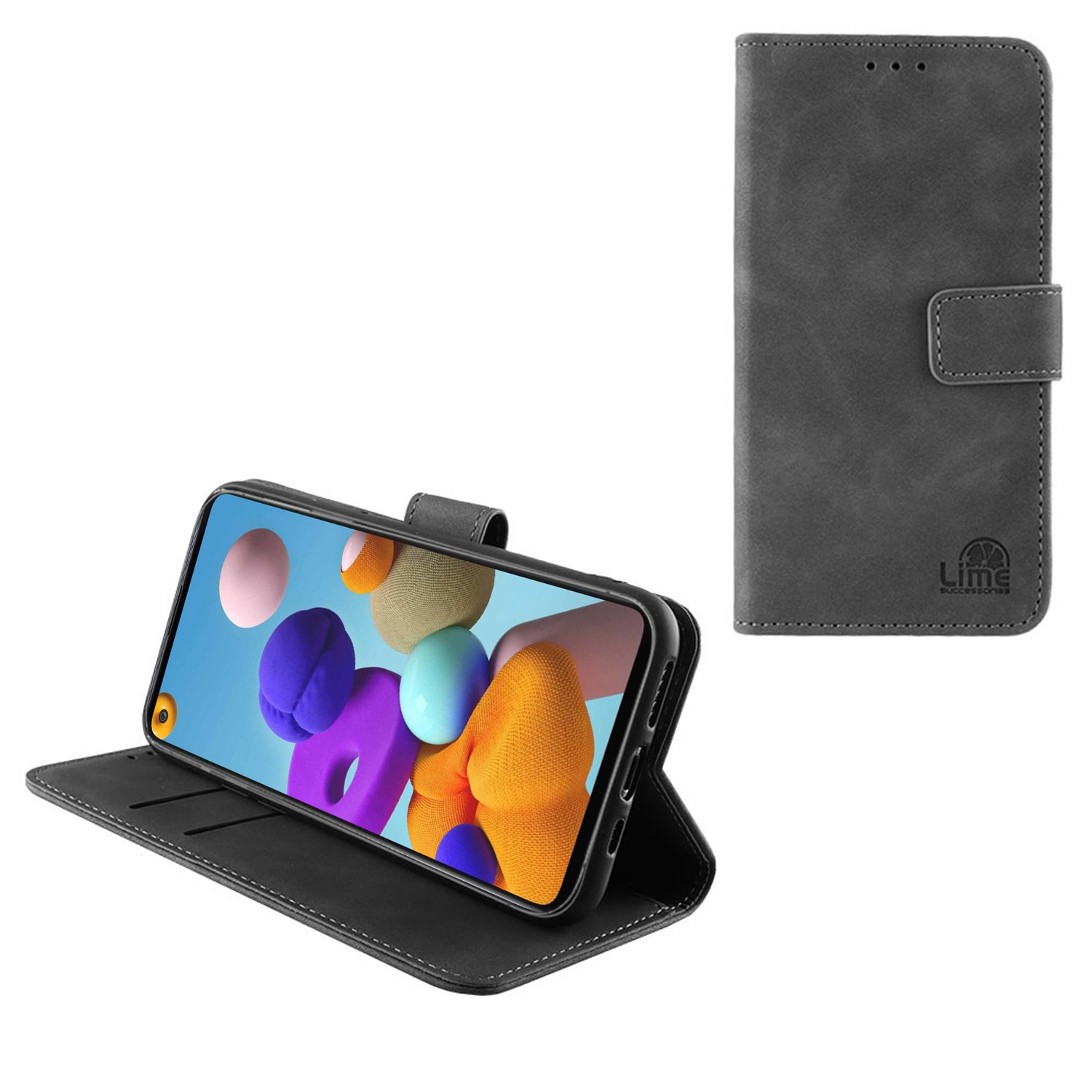 LIME ESSENTIAL ΘΗΚΗ SAMSUNG A21s A217 6.5in MAGNET BOOK STAND CLIP GREY