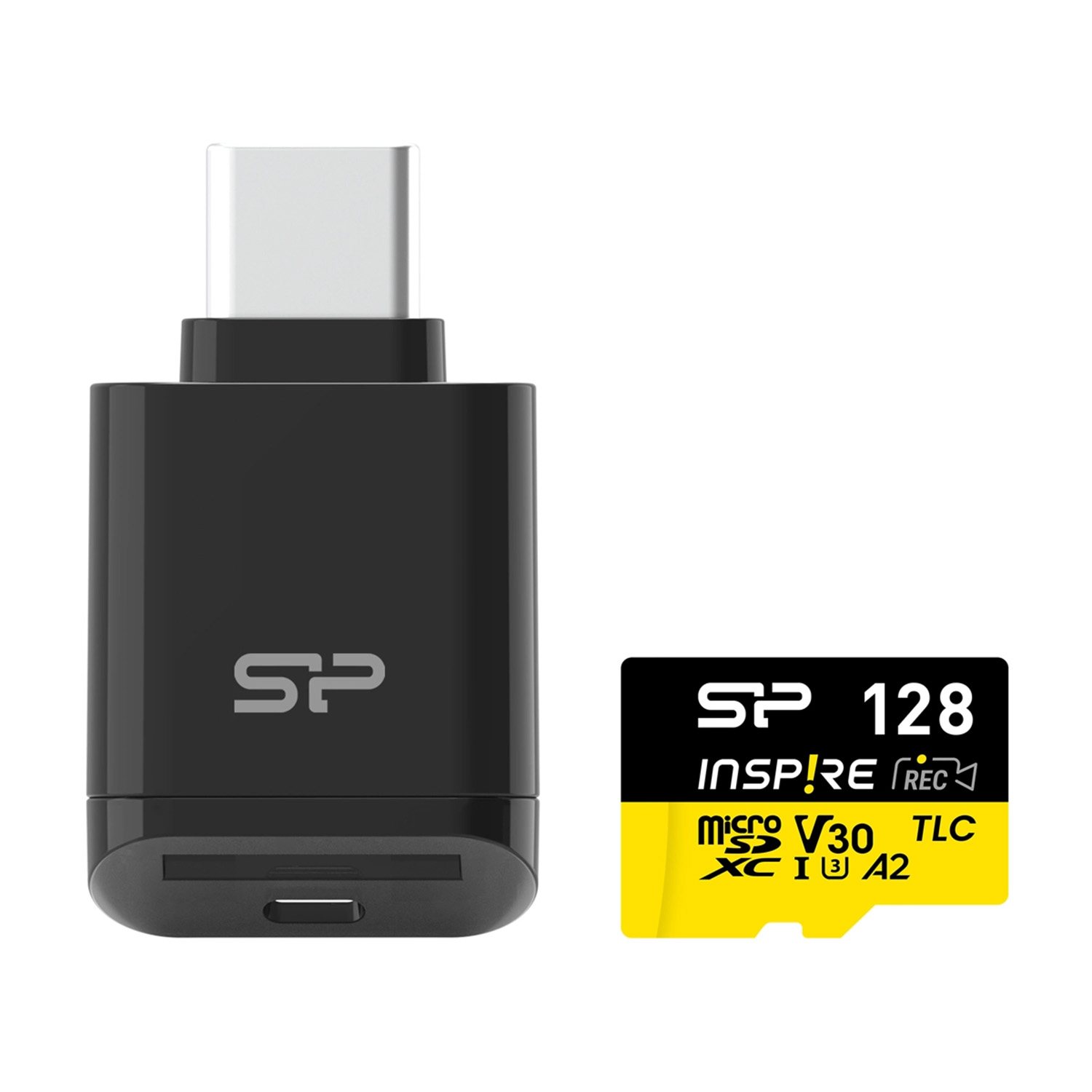 SILICON POWER micro SDXC 128GB CLASS 10 UHS-I U3 A2 V30 INSPIRE DDR200/WA R170/W150 MB/S + CARD READER SP128GBSTXLA2VC2