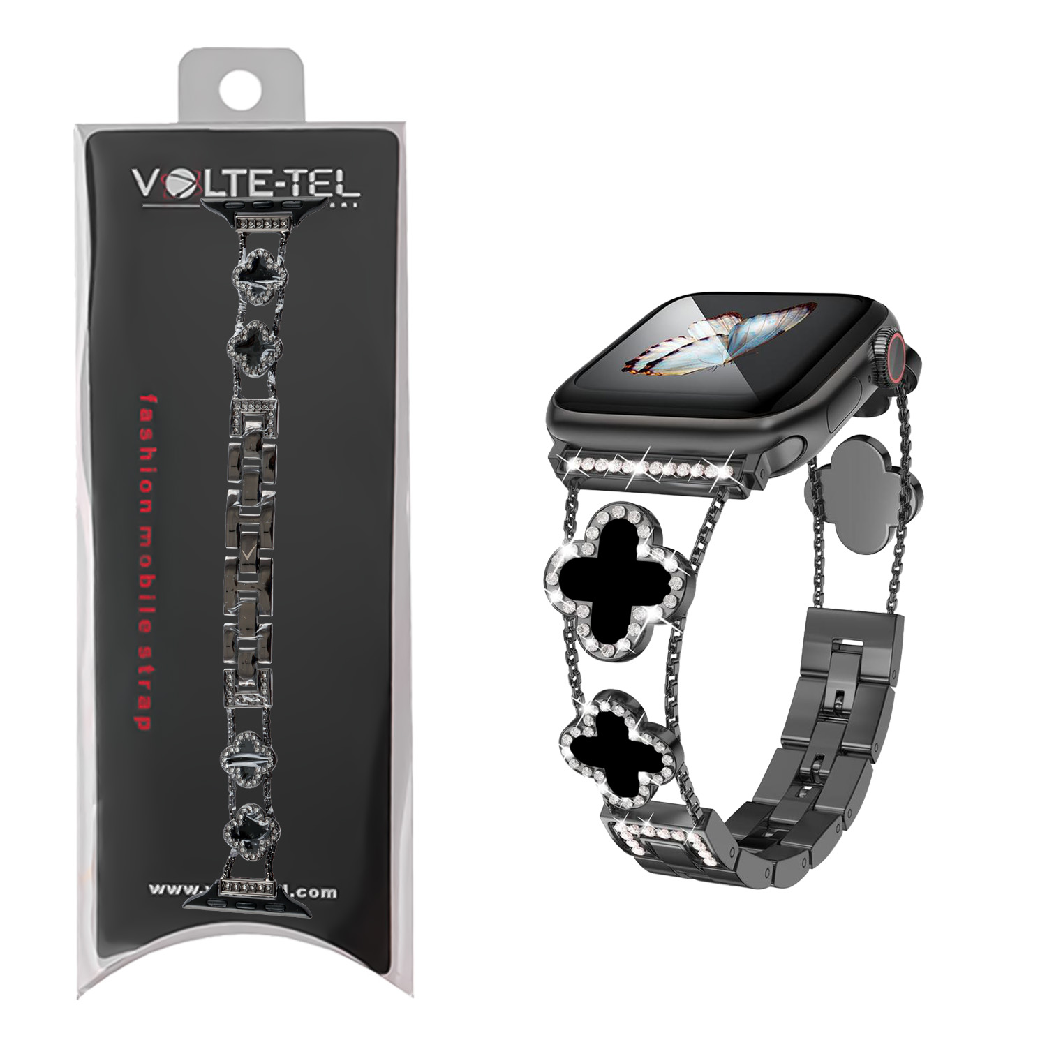 VOLTE-TEL ΛΟΥΡΑΚΙ ΡΟΛΟΓΙΟΥ ΓΥΝΑΙΚΕΙΟ ΜΕΤΑΛΛΙΚΟ APPLE WATCH 38/40/41/42MM ΤΥΠΟΥ VAN CLEEF BLACK CROSS 12.7cm BLACK