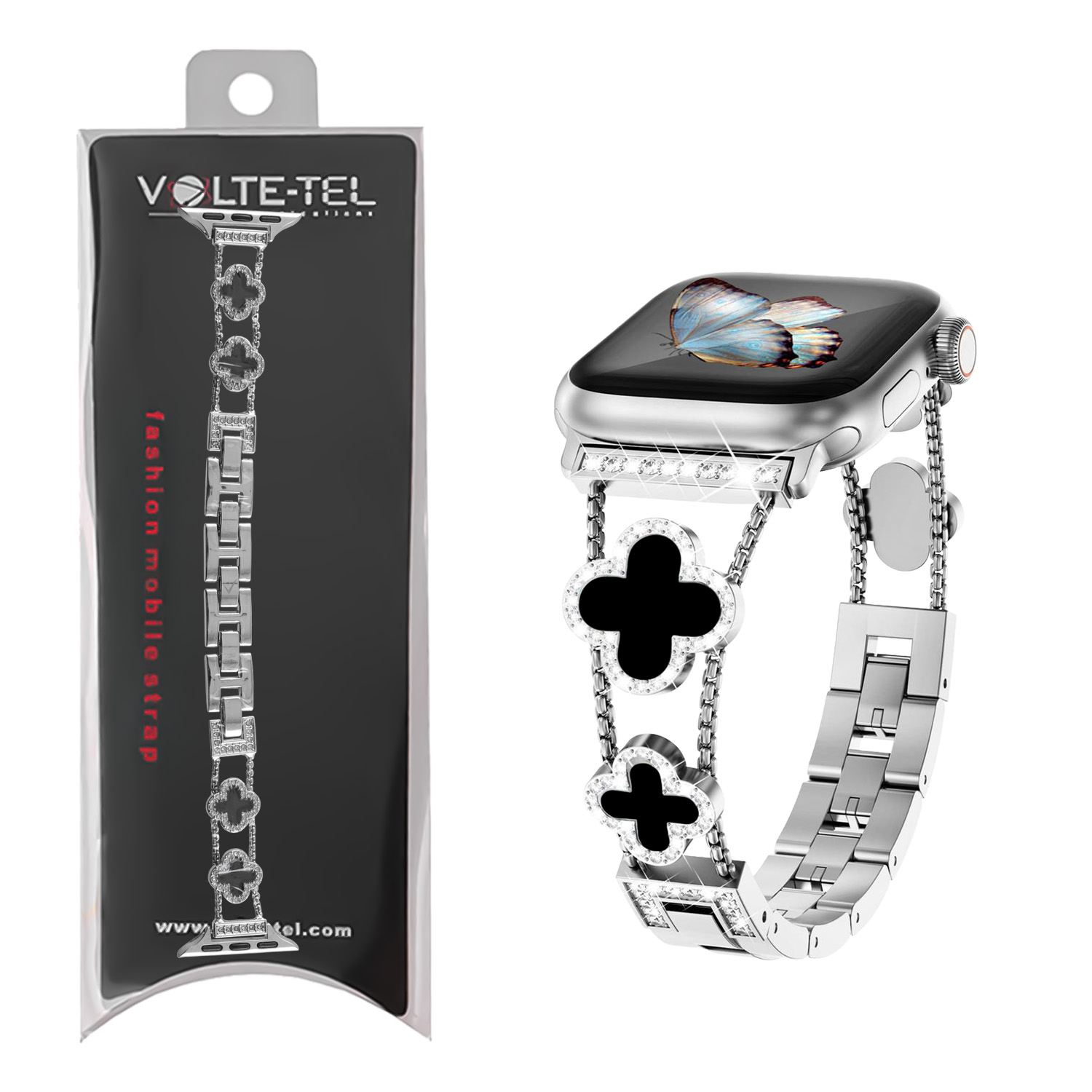VOLTE-TEL ΛΟΥΡΑΚΙ ΡΟΛΟΓΙΟΥ ΓΥΝΑΙΚΕΙΟ ΜΕΤΑΛΛΙΚΟ APPLE WATCH 38/40/41/42MM ΤΥΠΟΥ VAN CLEEF BLACK CROSS 12.7cm SILVER