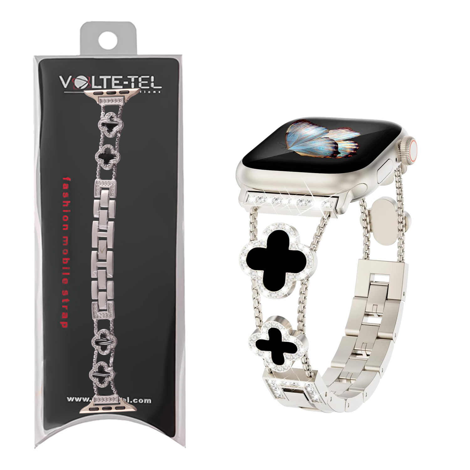 VOLTE-TEL ΛΟΥΡΑΚΙ ΡΟΛΟΓΙΟΥ ΓΥΝΑΙΚΕΙΟ ΜΕΤΑΛΛΙΚΟ APPLE WATCH 38/40/41/42MM ΤΥΠΟΥ VAN CLEEF BLACK CROSS 12.7cm TITANIUM GREY