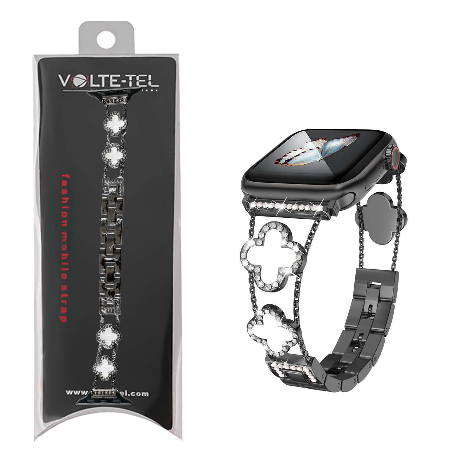 VOLTE-TEL ΛΟΥΡΑΚΙ ΡΟΛΟΓΙΟΥ ΓΥΝΑΙΚΕΙΟ ΜΕΤΑΛΛΙΚΟ APPLE WATCH 38/40/41/42MM ΤΥΠΟΥ VAN CLEEF WHITE CROSS 12.7cm BLACK