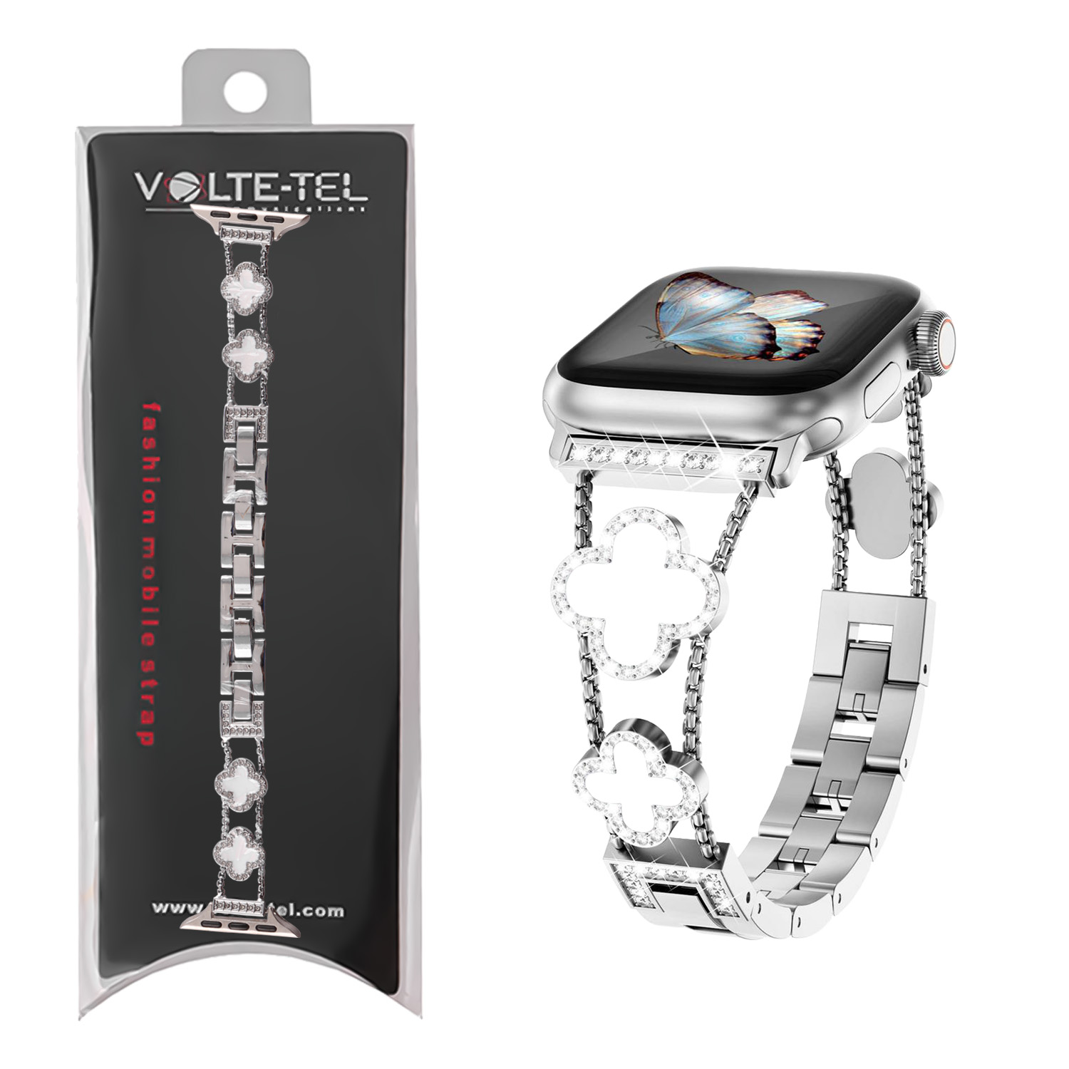 VOLTE-TEL ΛΟΥΡΑΚΙ ΡΟΛΟΓΙΟΥ ΓΥΝΑΙΚΕΙΟ ΜΕΤΑΛΛΙΚΟ APPLE WATCH 38/40/41/42MM ΤΥΠΟΥ VAN CLEEF WHITE CROSS 12.7cm SILVER