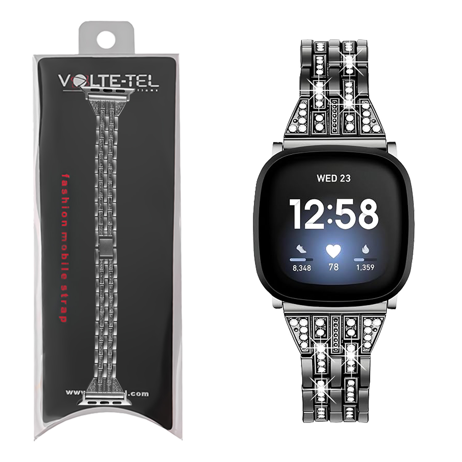 VOLTE-TEL ΛΟΥΡΑΚΙ ΡΟΛΟΓΙΟΥ ΜΕΤΑΛΛΙΚΟ UNIVERSAL 22mm/ΣΥΜΒΑΤΟ ΜΕ APPLE WATCH 38/40/41/42 ΜΕ STRASS SILVER