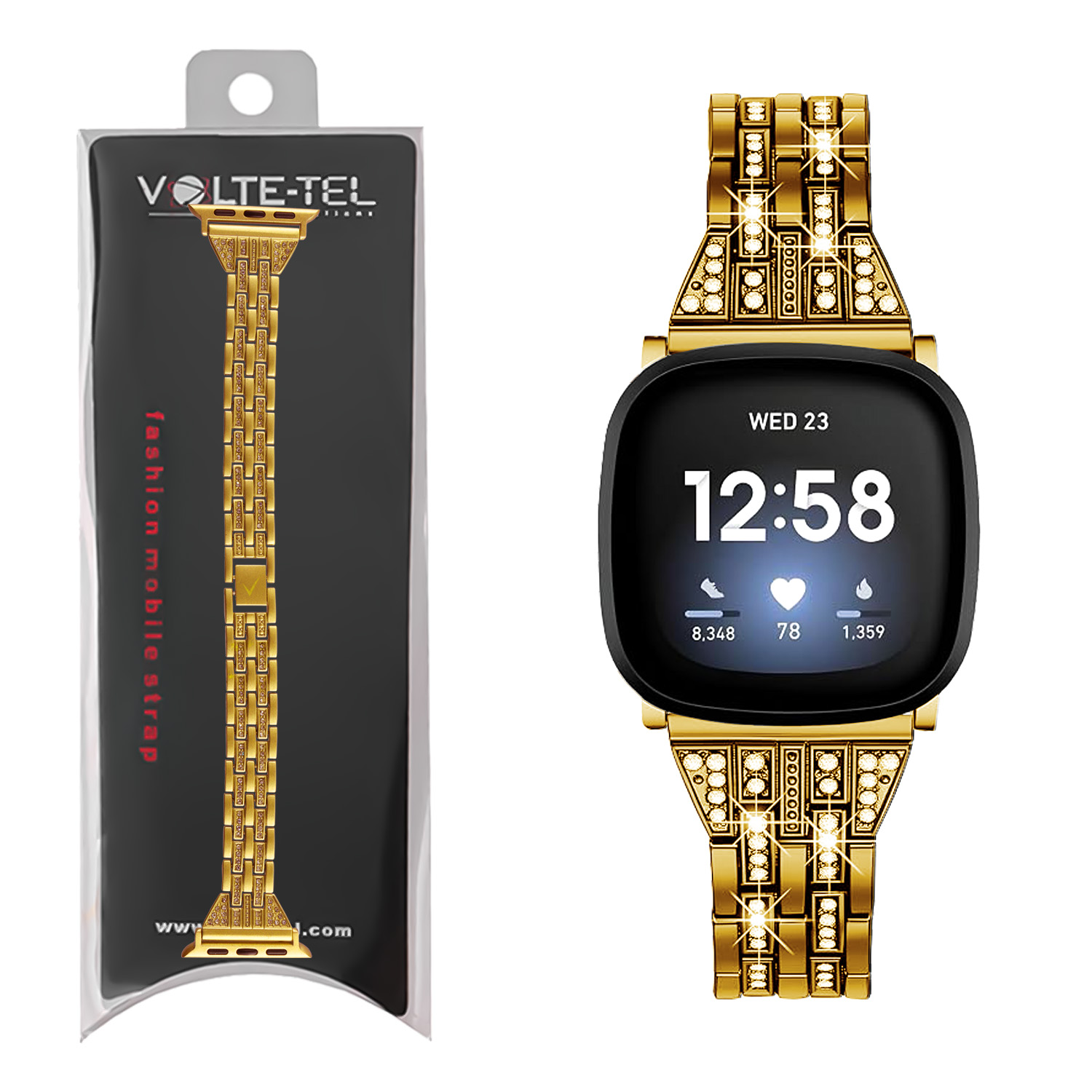 VOLTE-TEL ΛΟΥΡΑΚΙ ΡΟΛΟΓΙΟΥ ΜΕΤΑΛΛΙΚΟ UNIVERSAL 22mm/ΣΥΜΒΑΤΟ ΜΕ APPLE WATCH 38/40/41/42 ΜΕ STRASS GOLD