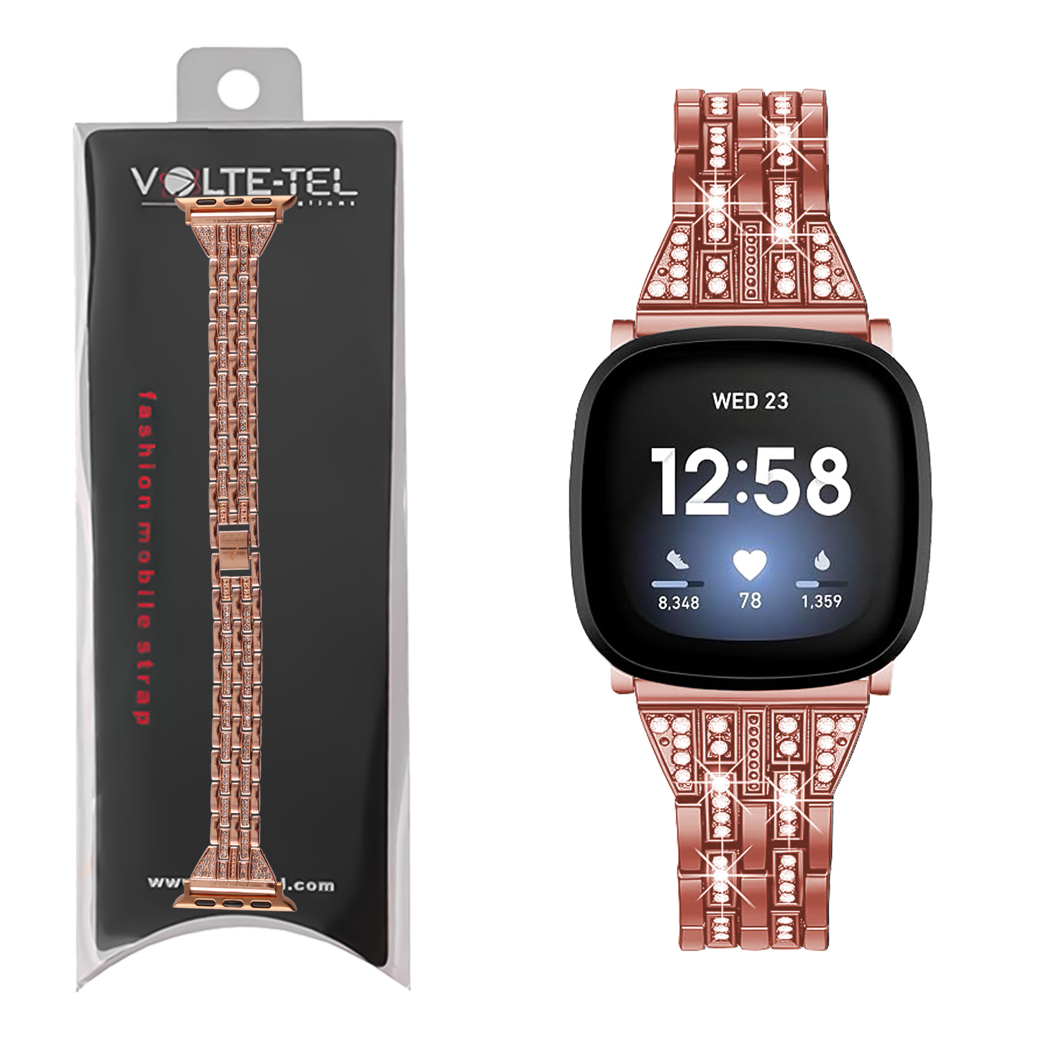 VOLTE-TEL ΛΟΥΡΑΚΙ ΡΟΛΟΓΙΟΥ ΜΕΤΑΛΛΙΚΟ UNIVERSAL 22mm/ΣΥΜΒΑΤΟ ΜΕ APPLE WATCH 38/40/41/42 ΜΕ STRASS ROSE GOLD