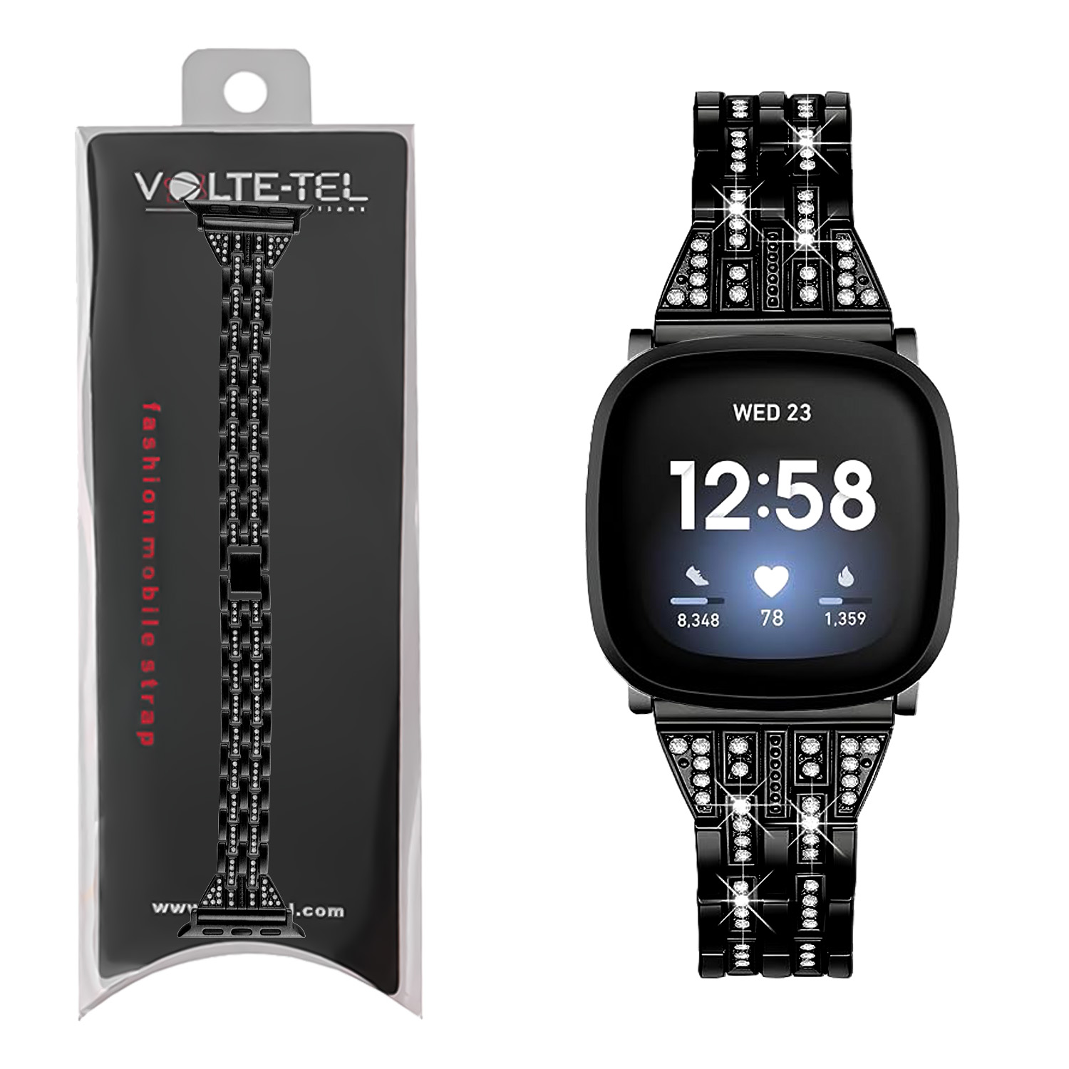 VOLTE-TEL ΛΟΥΡΑΚΙ ΡΟΛΟΓΙΟΥ ΜΕΤΑΛΛΙΚΟ UNIVERSAL 22mm/APPLE WATCH 38/40/41mm ΜΕ STRASS BLACK
