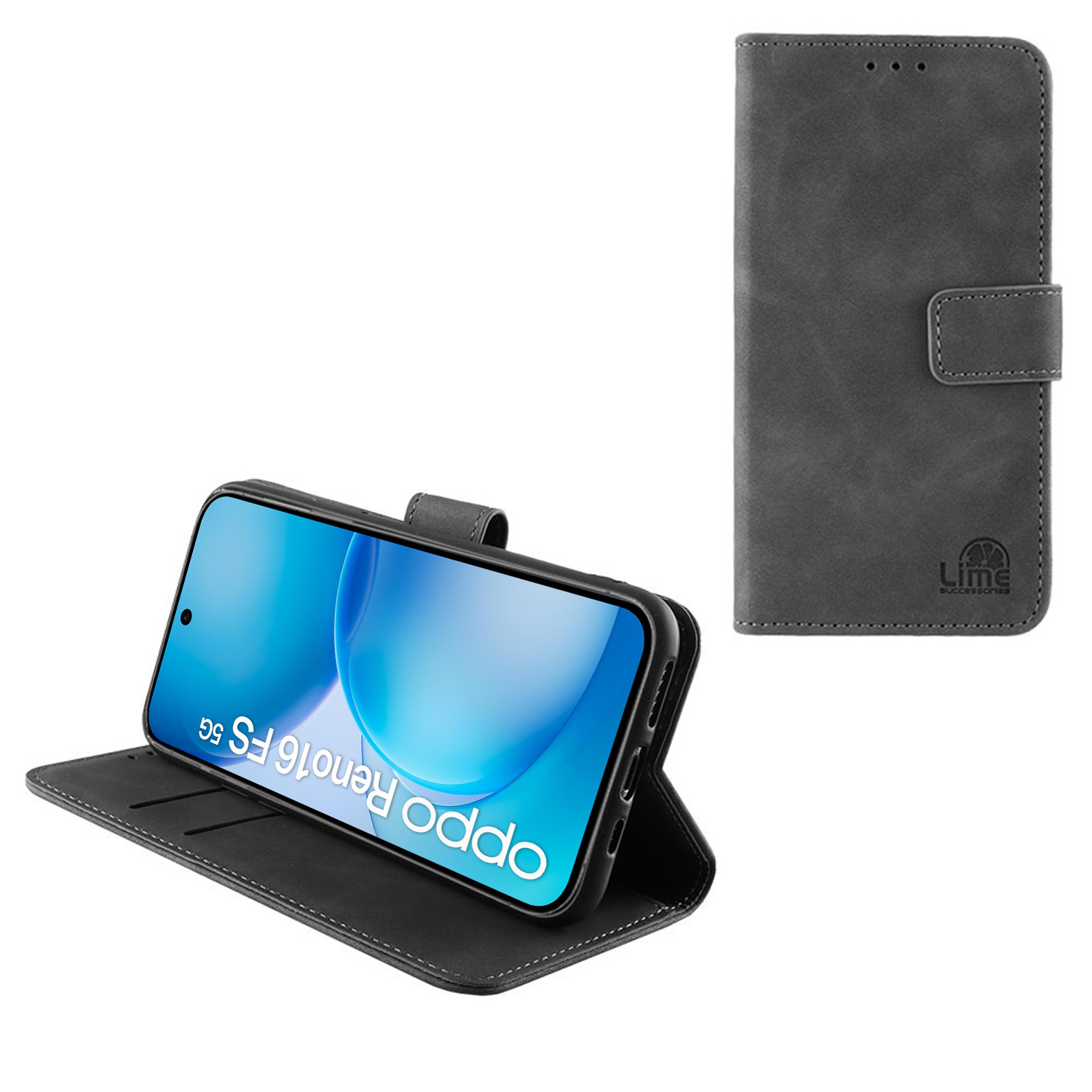 LIME ESSENTIAL ΘΗΚΗ OPPO RENO16 FS 5G 6.57in MAGNET BOOK STAND CLIP GREY