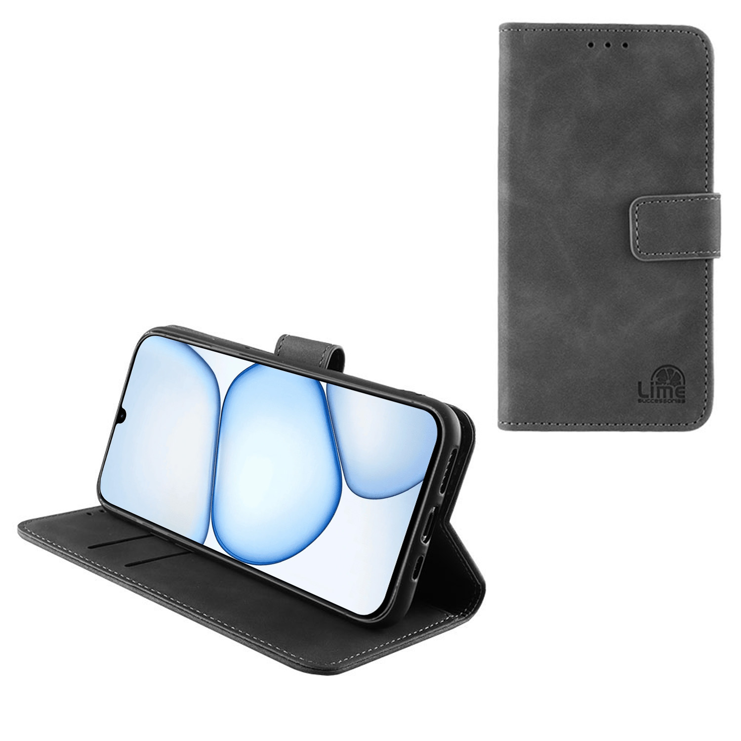 LIME ESSENTIAL ΘΗΚΗ REALME C100X 6.8in MAGNET BOOK STAND CLIP GREY