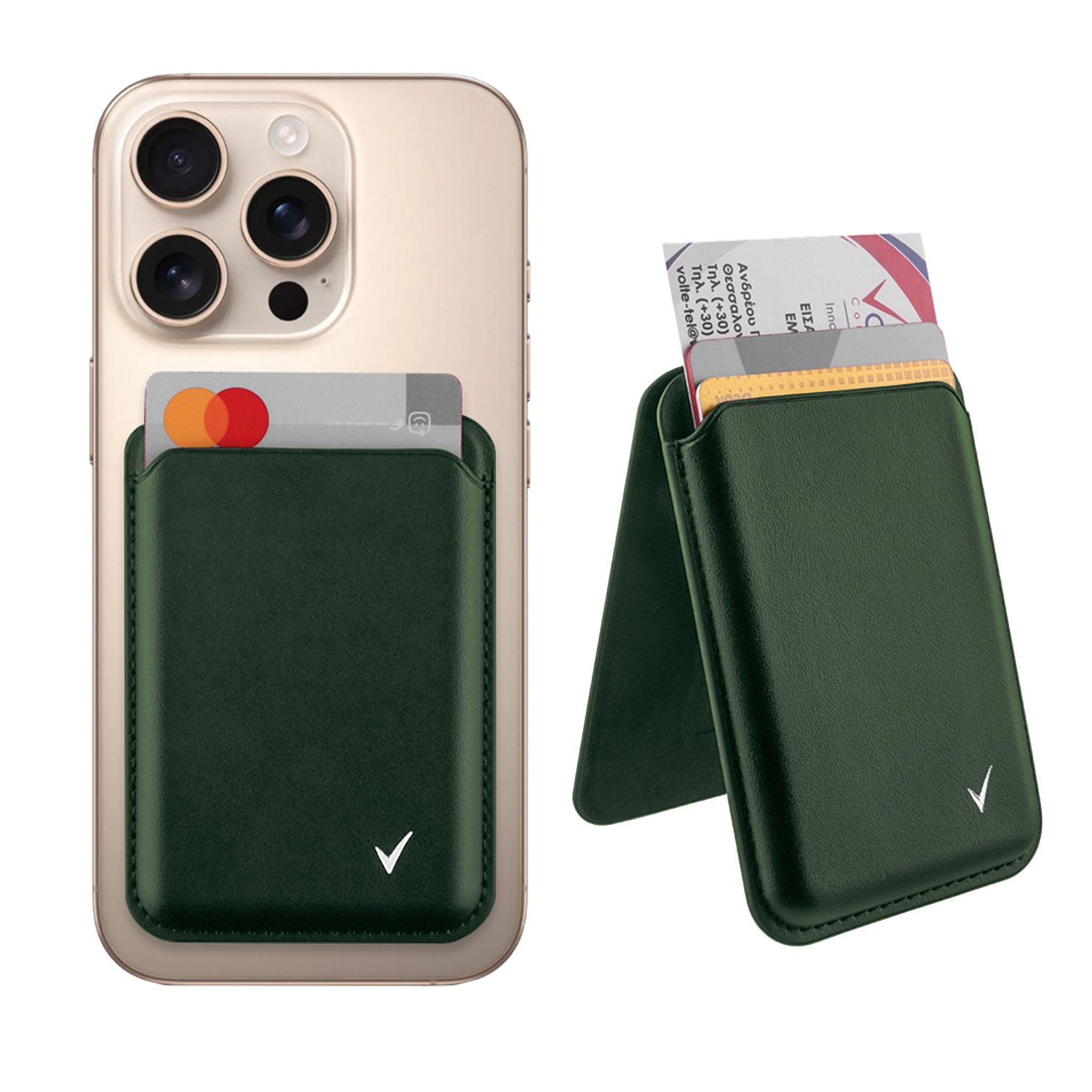VOLTE-TEL ΘΗΚΗ ΚΑΡΤΩΝ MAGSAFE MAGNETIC ANTI-RF ME STAND LEATHER GREEN