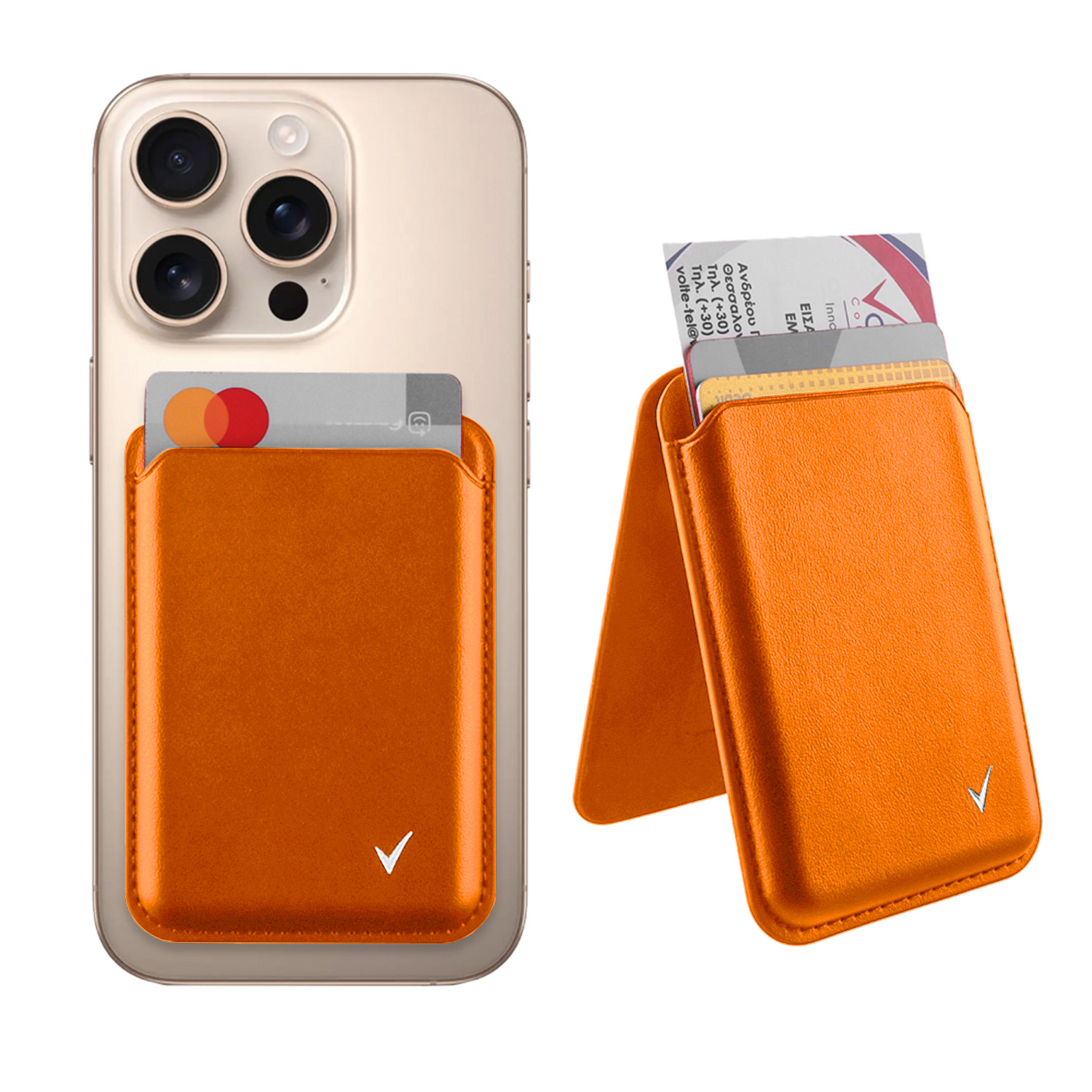 VOLTE-TEL ΘΗΚΗ ΚΑΡΤΩΝ MAGSAFE MAGNETIC ANTI-RF ME STAND LEATHER ORANGE