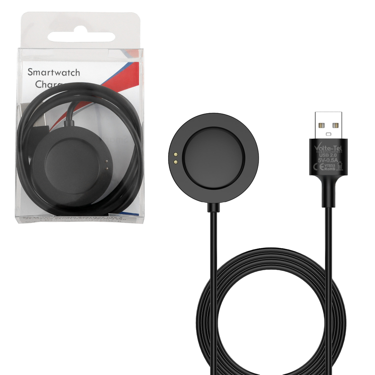VOLTE-TEL ΕΝΣΥΡΜΑΤΟ ΚΑΛΩΔΙΟ ΦΟΡΤΙΣΗΣ USB-A ΓΙΑ XIAOMI REDMI WATCH S5/WATCH S4/WATCH S3/WATCH 2/WATCH 2 PRO VT853 1m BLACK