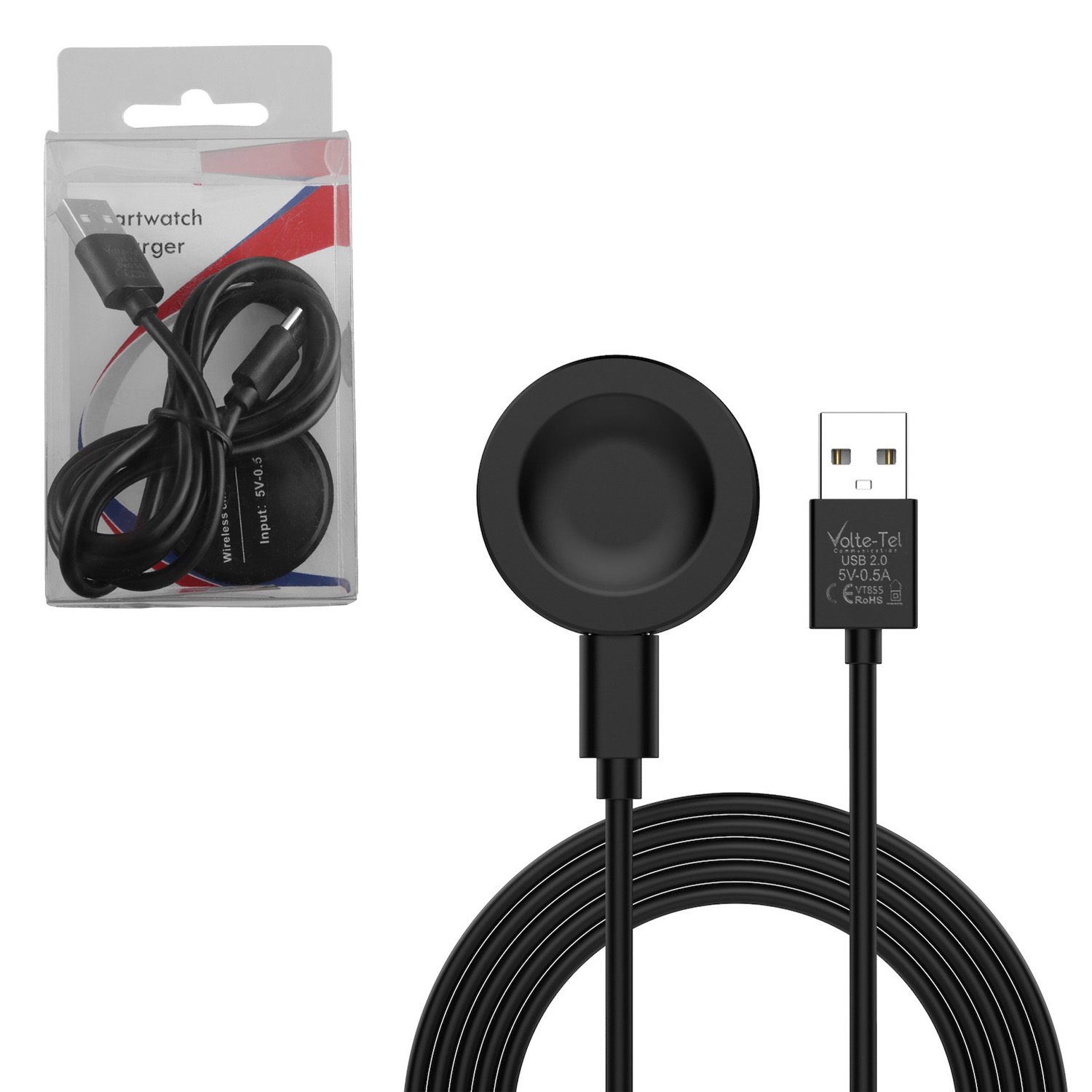 VOLTE-TEL ΑΣΥΡΜΑΤΟΣ ΦΟΡΤΙΣΤΗΣ ΜΕ ΚΑΛΩΔΙΟ USB-A ΓΙΑ HUAWEI WATCH FIT 4 PRO/GT 3/GT 4/GT 5/GT 6/GT 7 VT855 1m BLACK