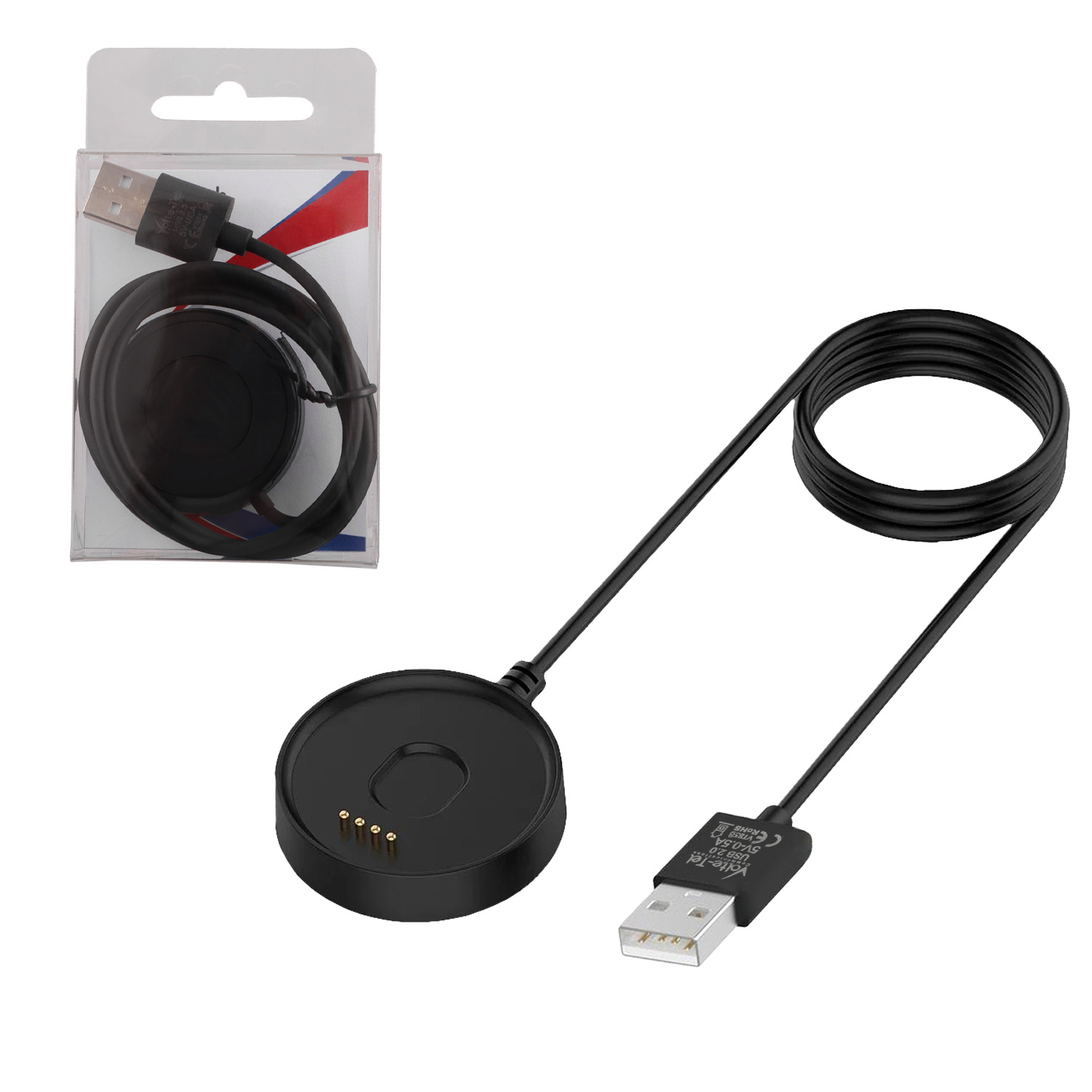 VOLTE-TEL ΕΝΣΥΡΜΑΤΟ ΚΑΛΩΔΙΟ ΦΟΡΤΙΣΗΣ USB-A ΓΙΑ TICWATCH C2 VT858 1m BLACK